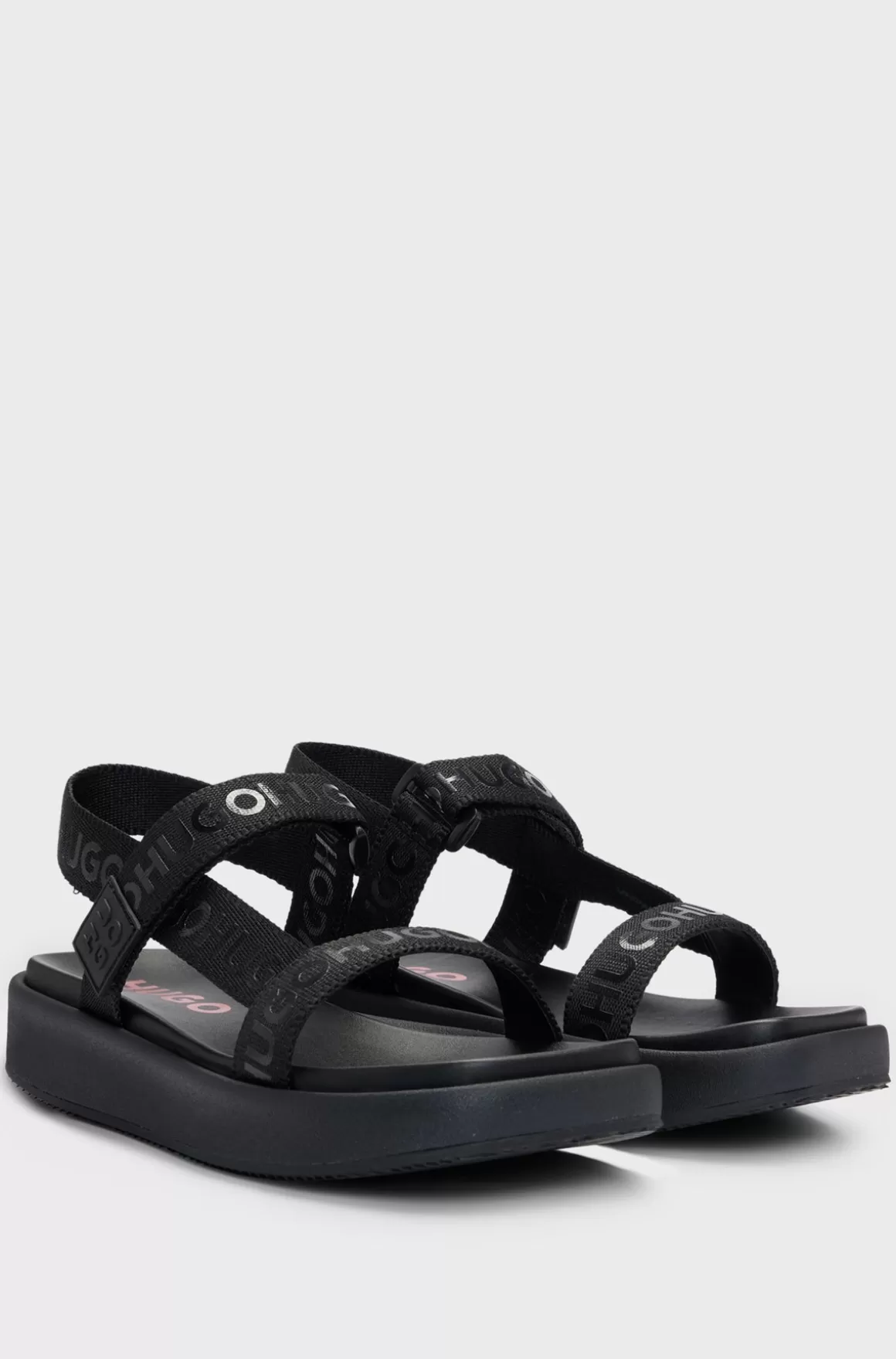 HUGO BOSS Sandaler Med Stablede Logoer Og Brandede Stropper