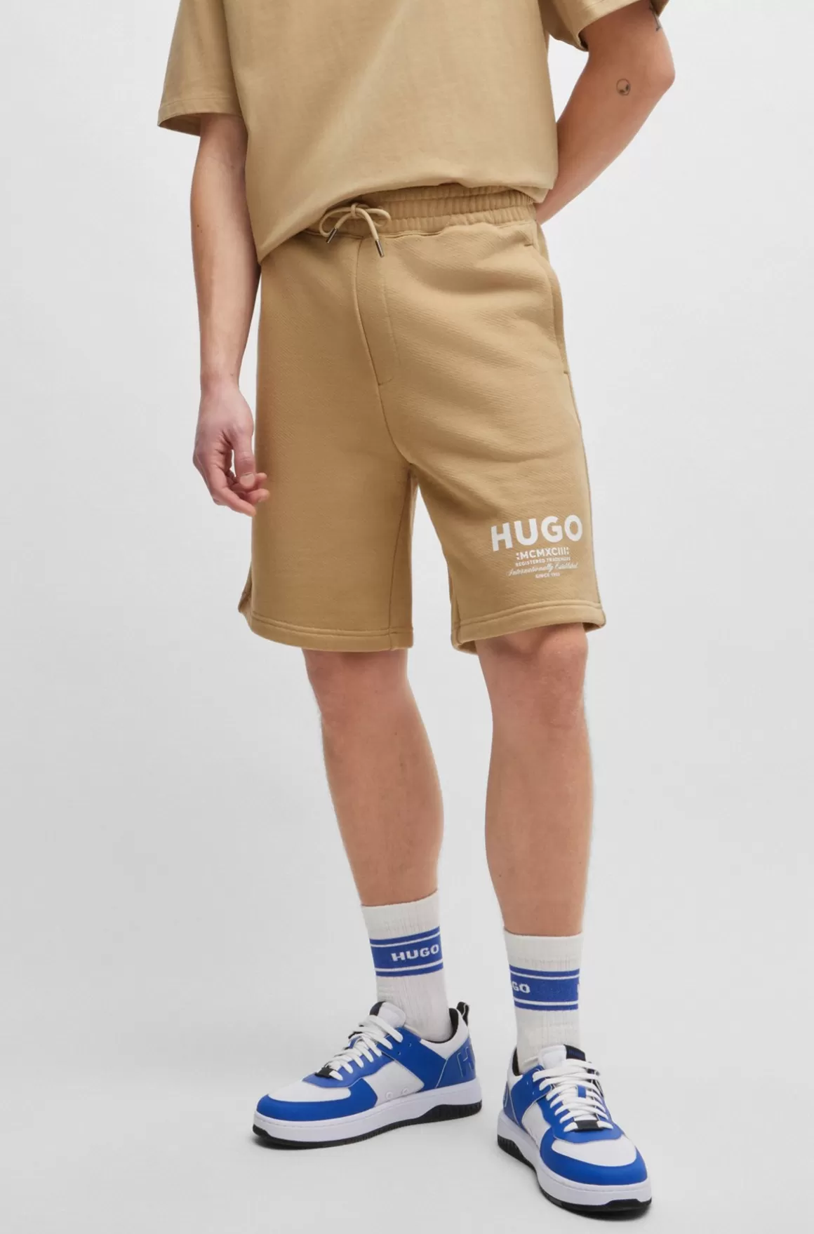 HUGO BOSS Shorts I Bomuldsfrotté Med Løbegang Og Logoprint