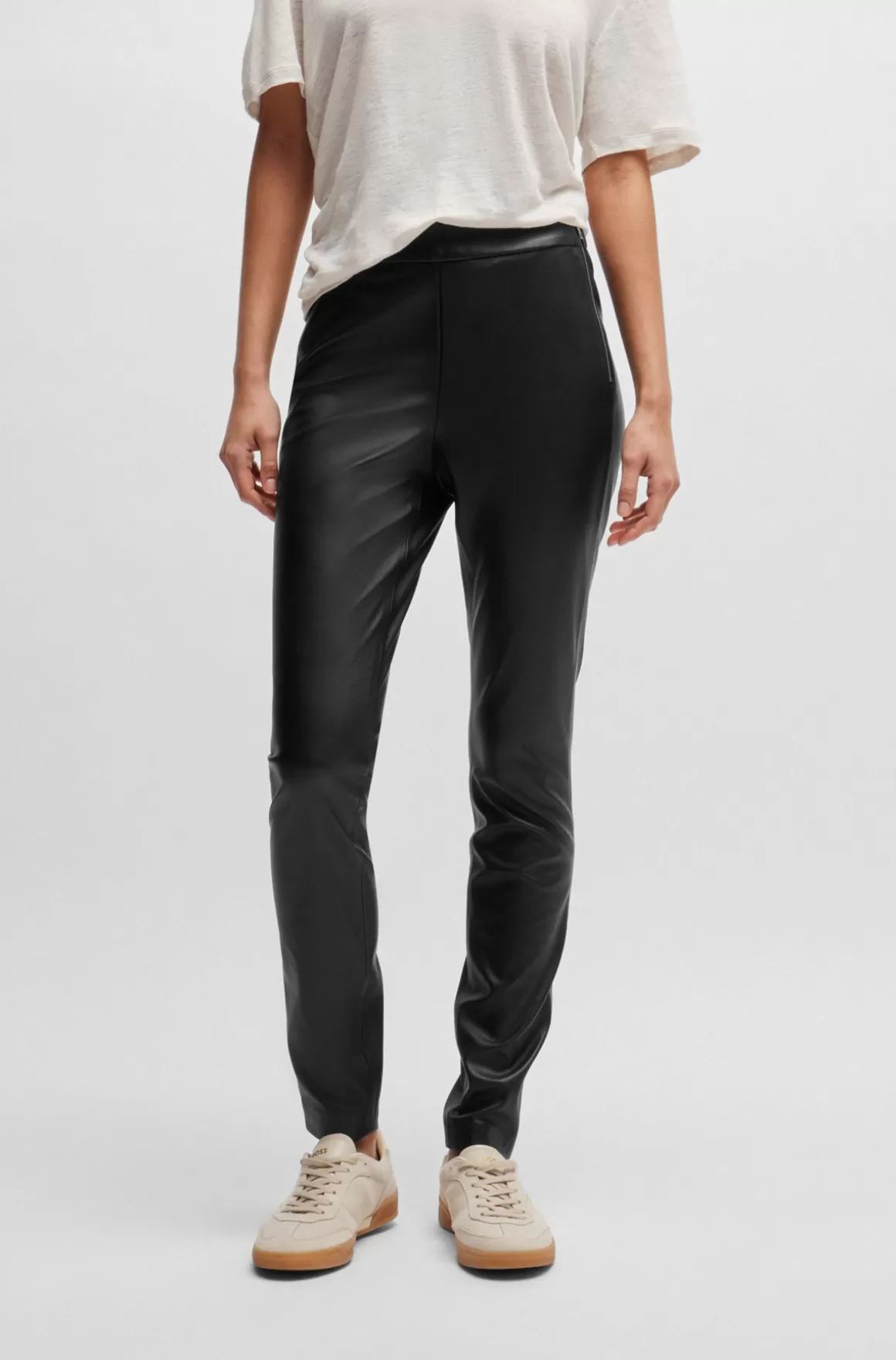 HUGO BOSS Skinny Fit Bukser Med Høj Talje Og Lynlås I Siden