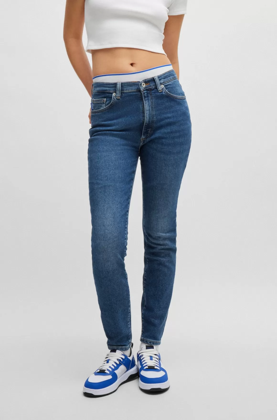 HUGO BOSS Skinny Jeans I Mellem Denim Med Stræk