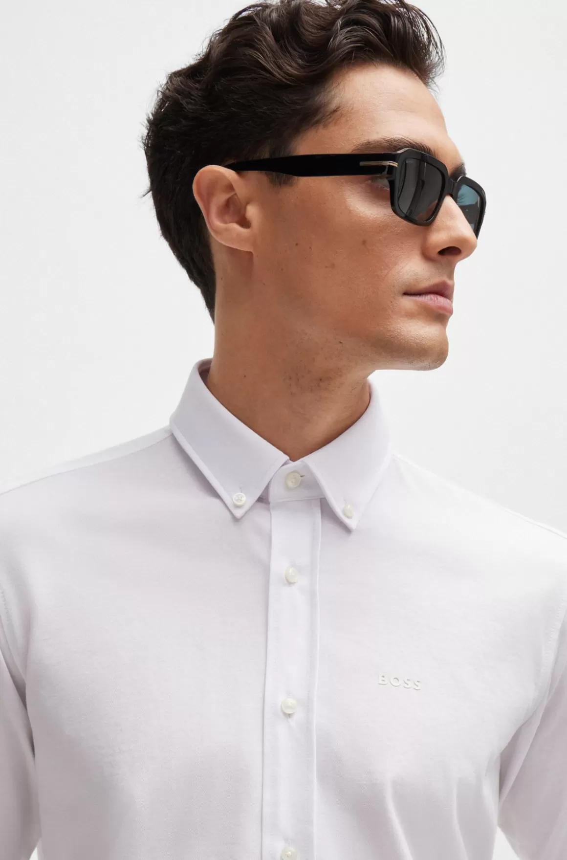 HUGO BOSS Skjorte Med Regular Fit I Jersey Af Bomuldsblanding Med Struktur