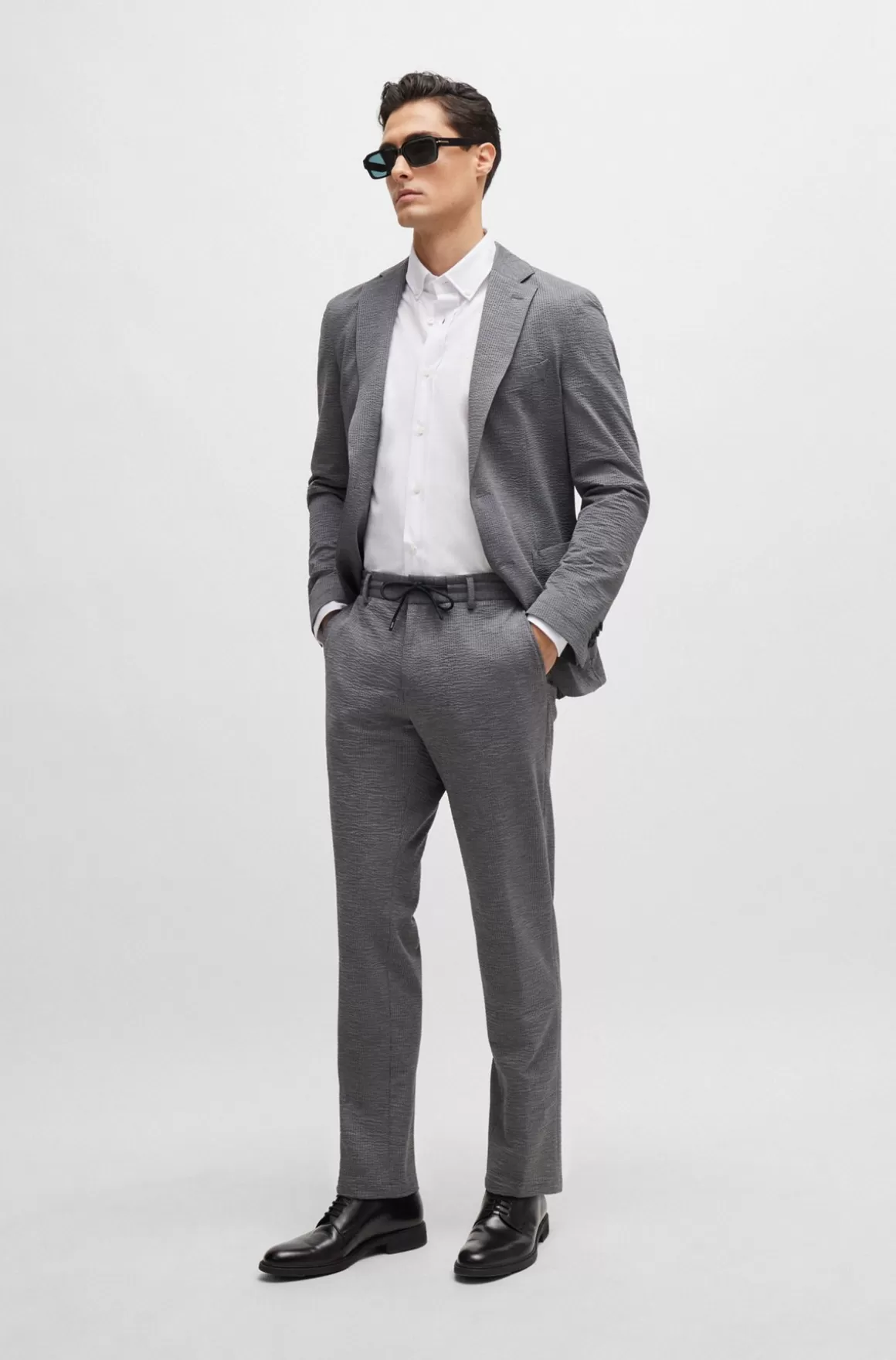 HUGO BOSS Skjorte Med Regular Fit I Jersey Af Bomuldsblanding Med Struktur