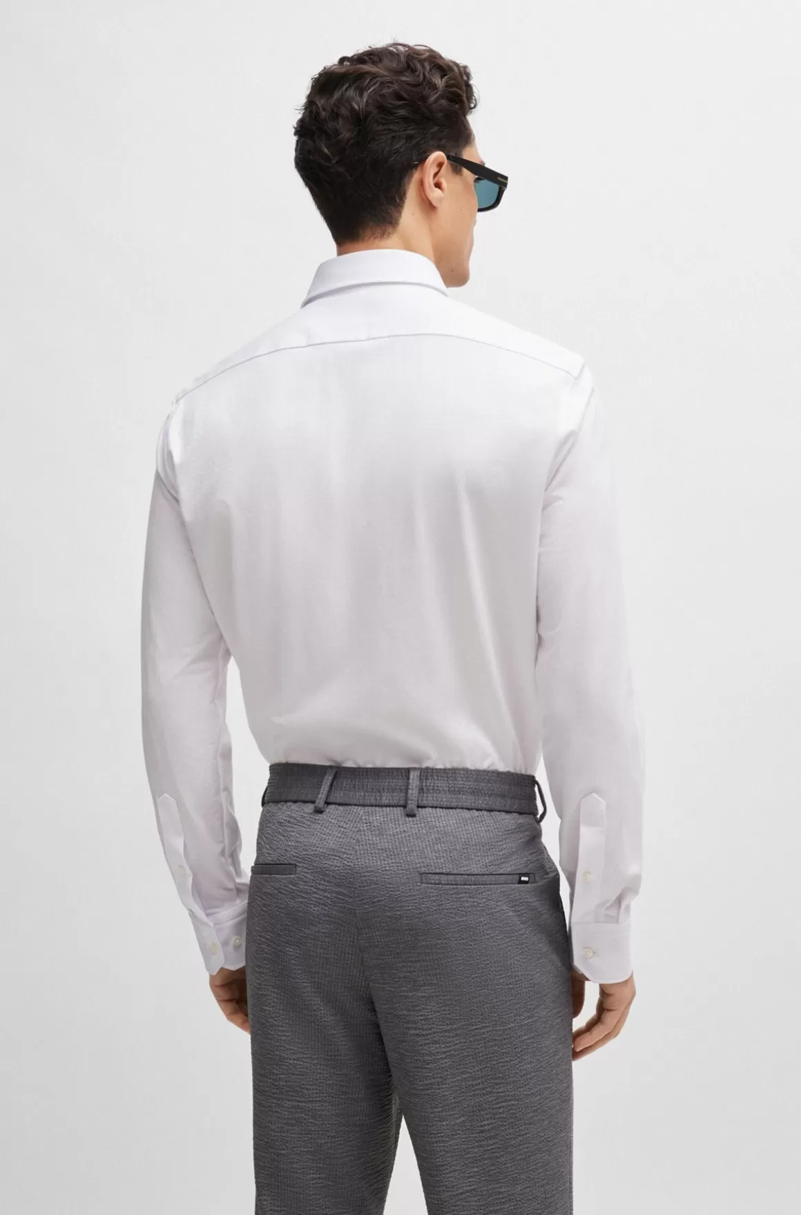 HUGO BOSS Skjorte Med Regular Fit I Jersey Af Bomuldsblanding Med Struktur