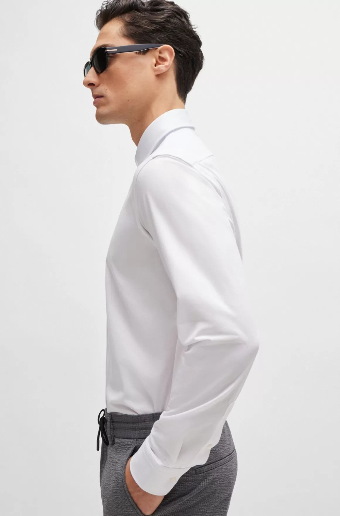 HUGO BOSS Skjorte Med Regular Fit I Jersey Af Bomuldsblanding Med Struktur