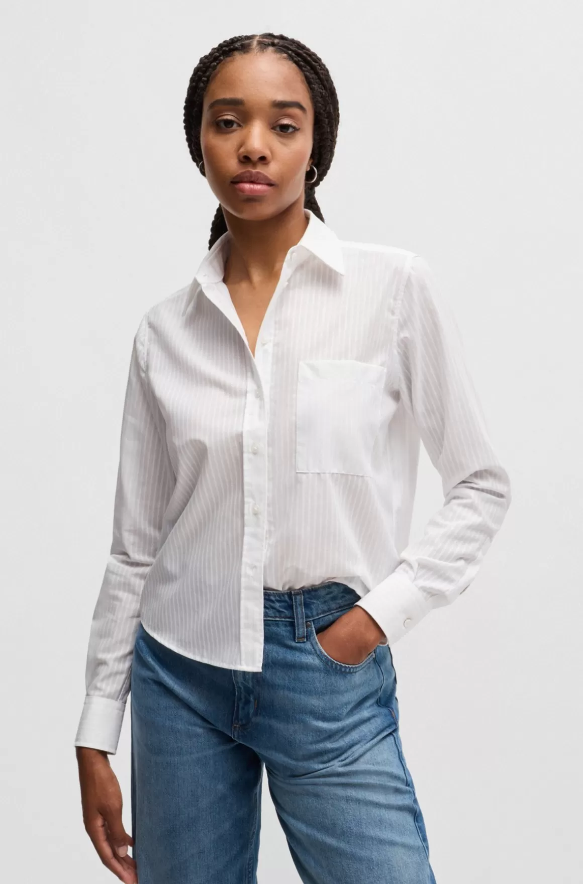 Dame HUGO BOSS Skjorte Med Regular Fit I Stribet Bomuld