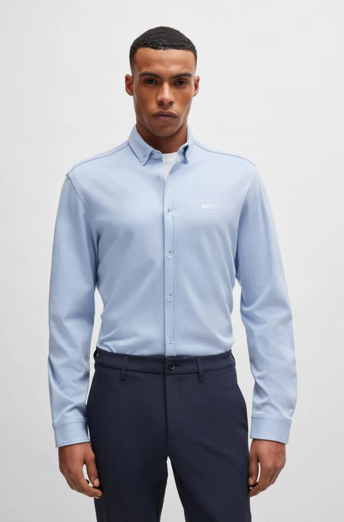 HUGO BOSS Skjorte Med Regular Fit I Strikket Strygelet Bomuld