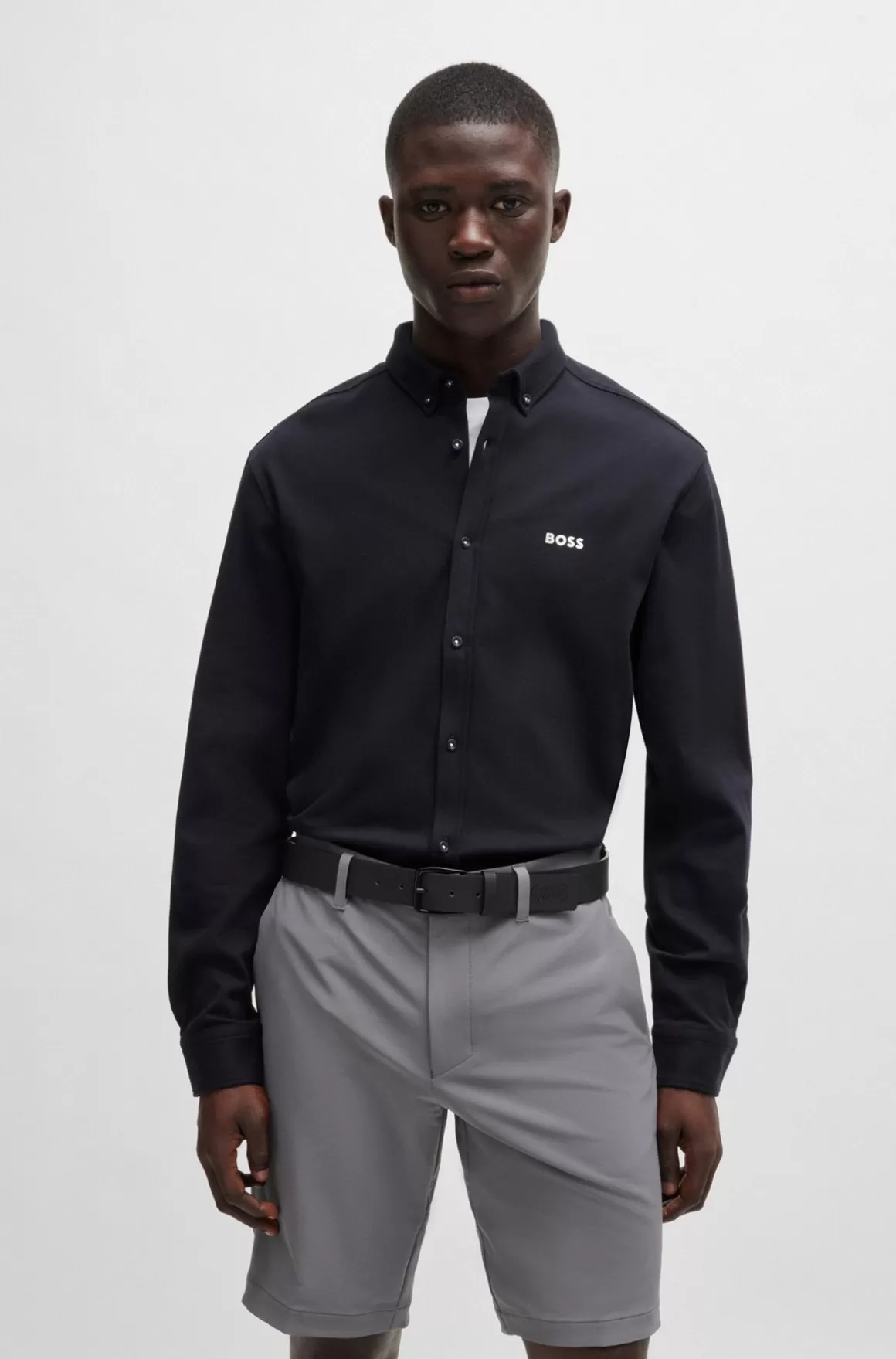 HUGO BOSS Skjorte Med Regular Fit I Strikket Strygelet Bomuld