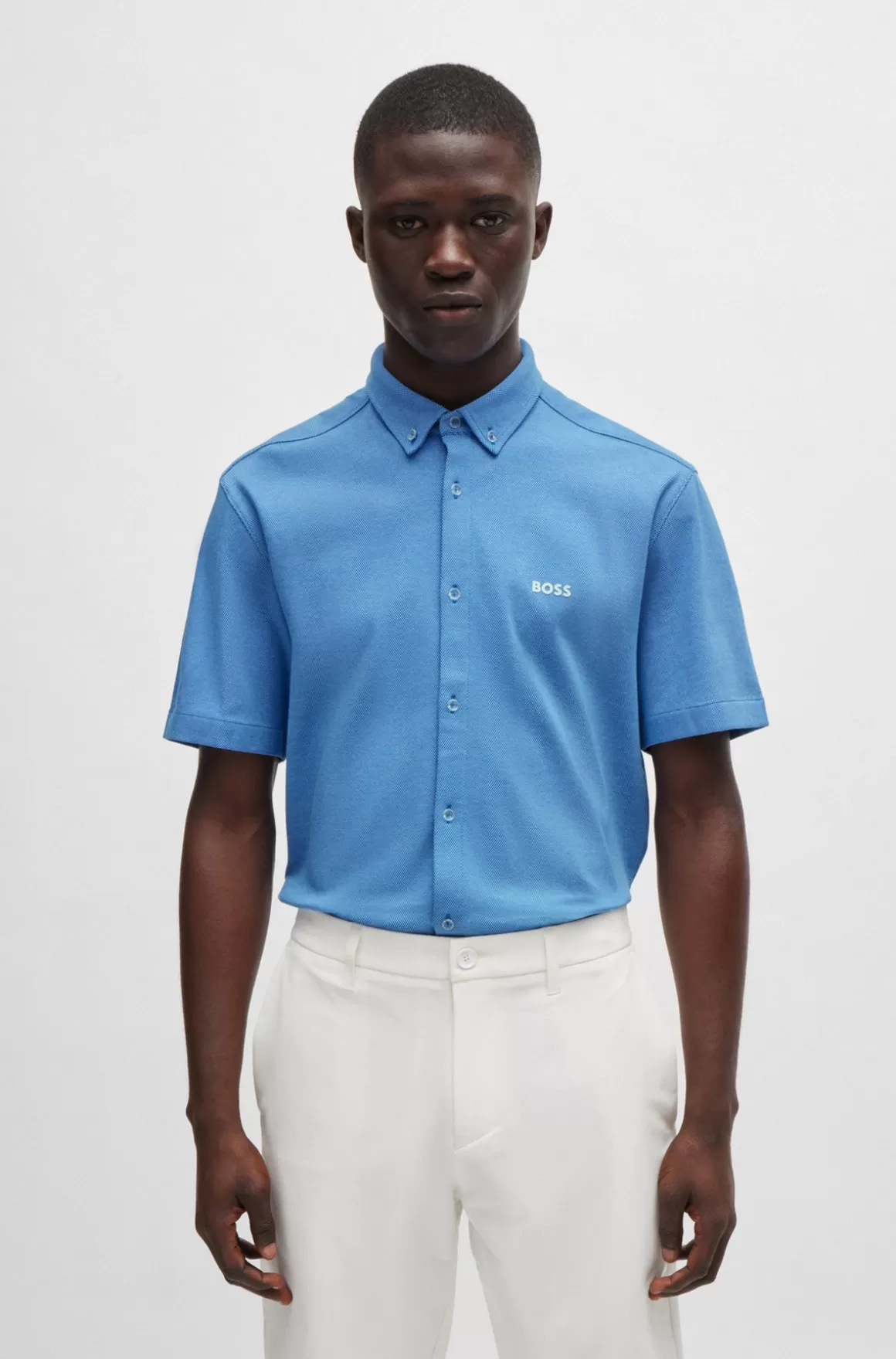 HUGO BOSS Skjorte Med Regular Fit I Strikket Strygelet Bomuld