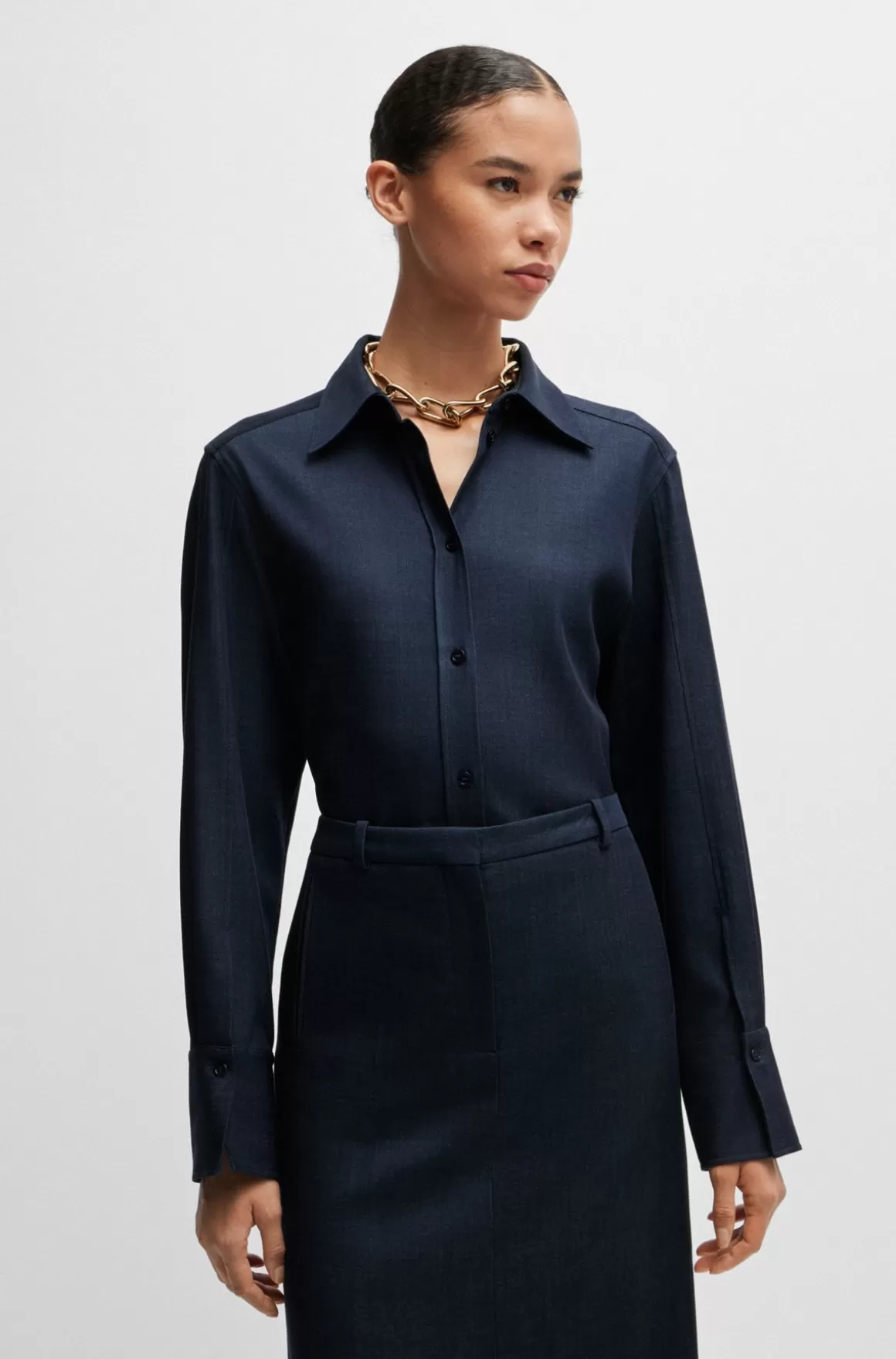 Dame HUGO BOSS Skjorte Med Regular Fit I Twill Med Denimeffekt