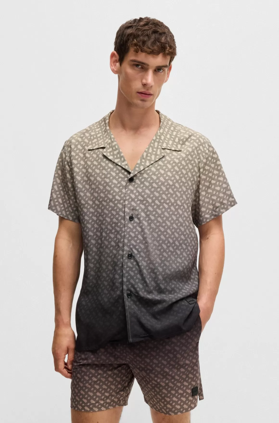 HUGO BOSS Skjorte Med Regular Fit Og Gradueret Monogramprint