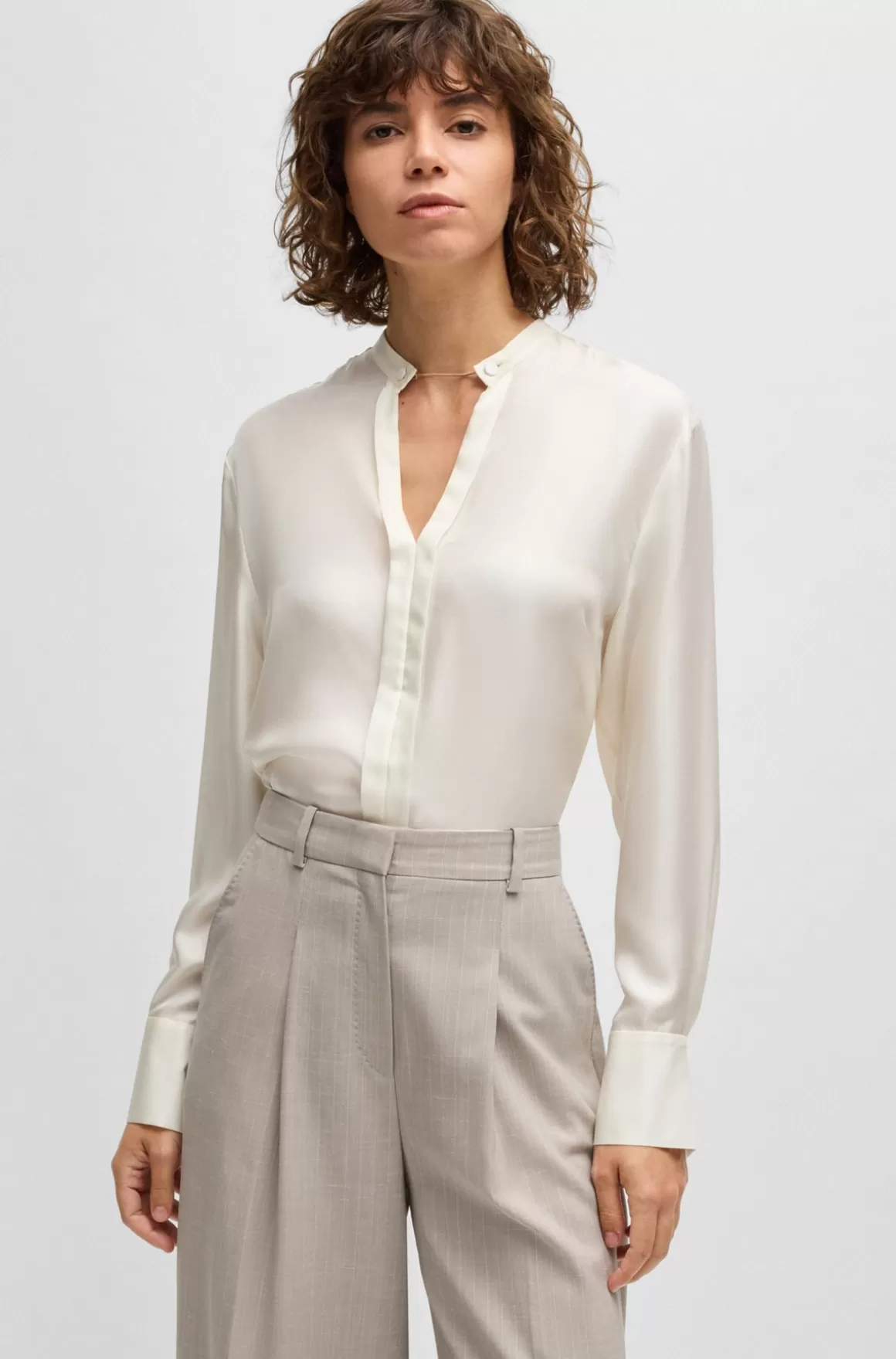 Dame HUGO BOSS Skjorte Med Relaxed Fit I Italiensk Silke