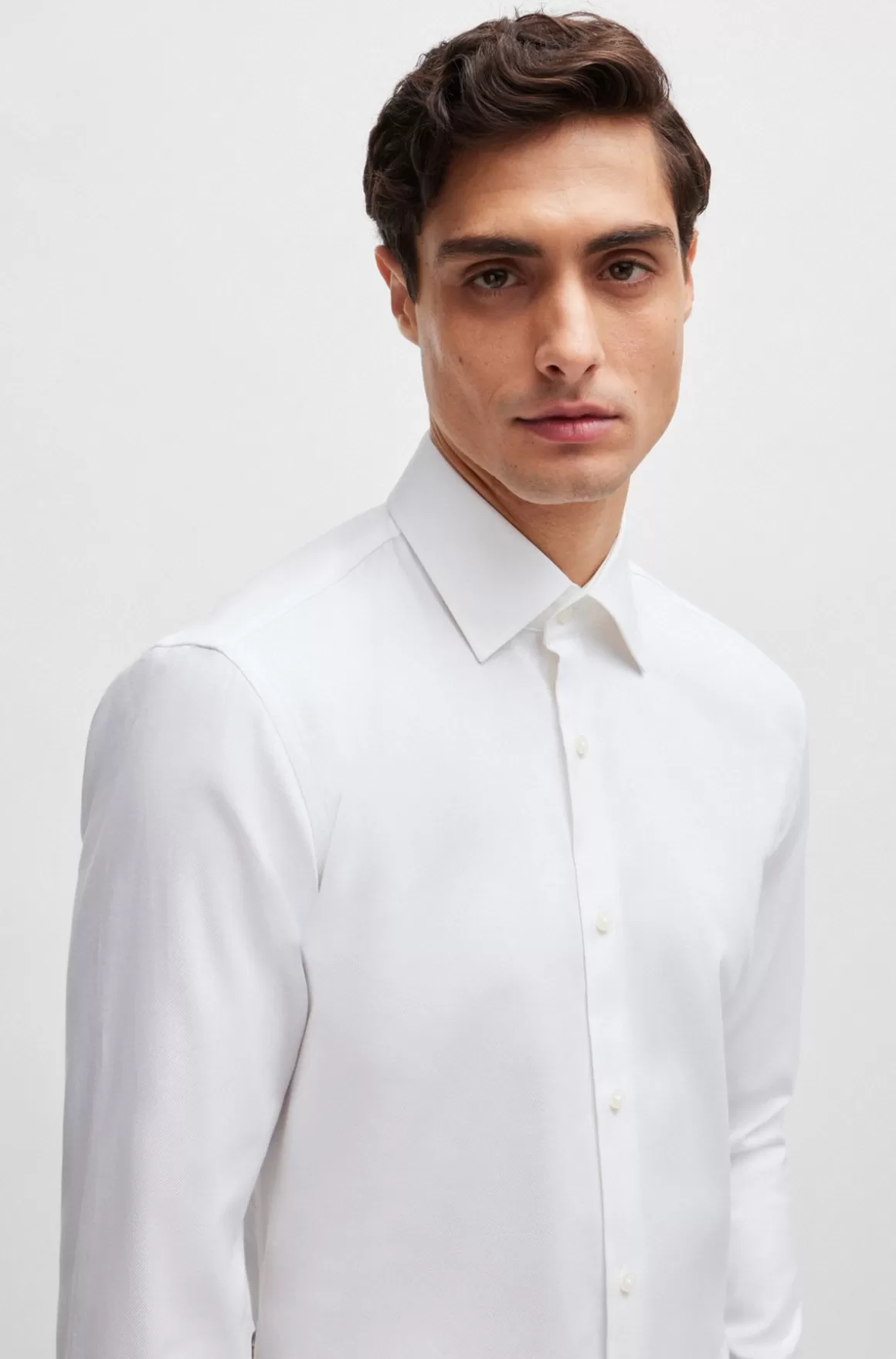 HUGO BOSS Skjorte Med Slim Fit I Strygelet Bomuldstwill Med Stræk