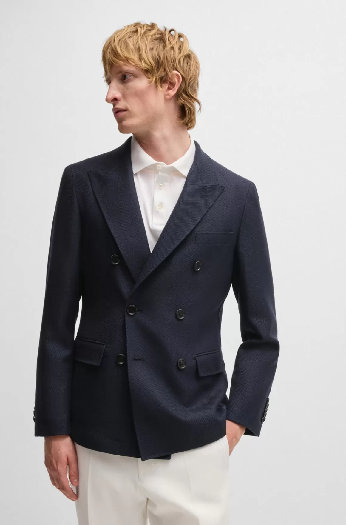 HUGO BOSS Slim Fit Blazer I Ny Uld Med Mikromønster
