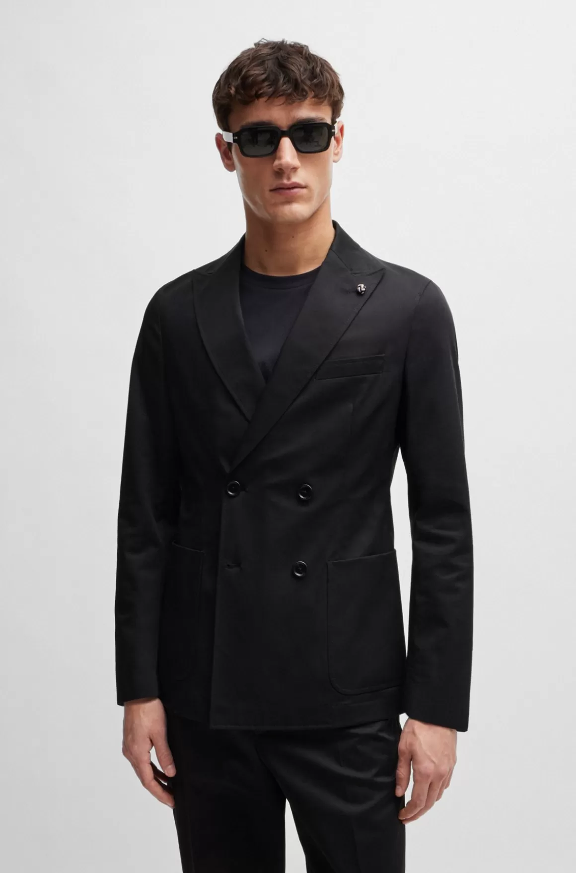 HUGO BOSS Slim Fit Dobbeltradet Jakke I Bomuld Med Stræk