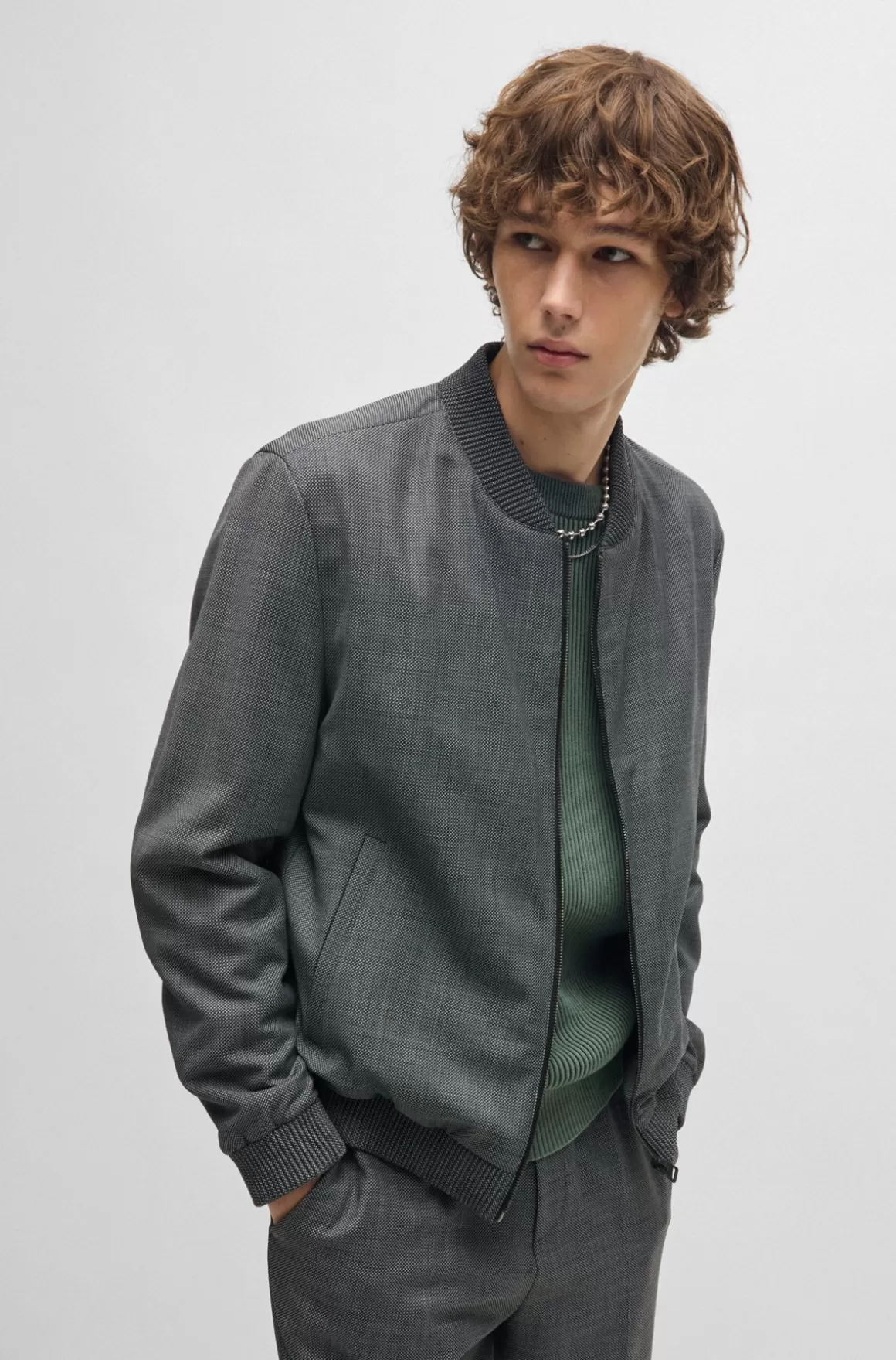 HUGO BOSS Slim Fit Jakke I Mikromønstret Birdseye-stof