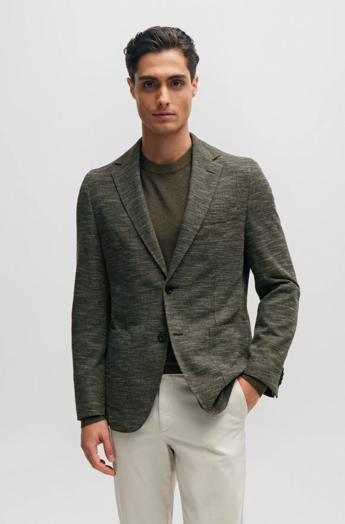 HUGO BOSS Slim Fit Jakke I Mikromønstret Jersey Med Stræk