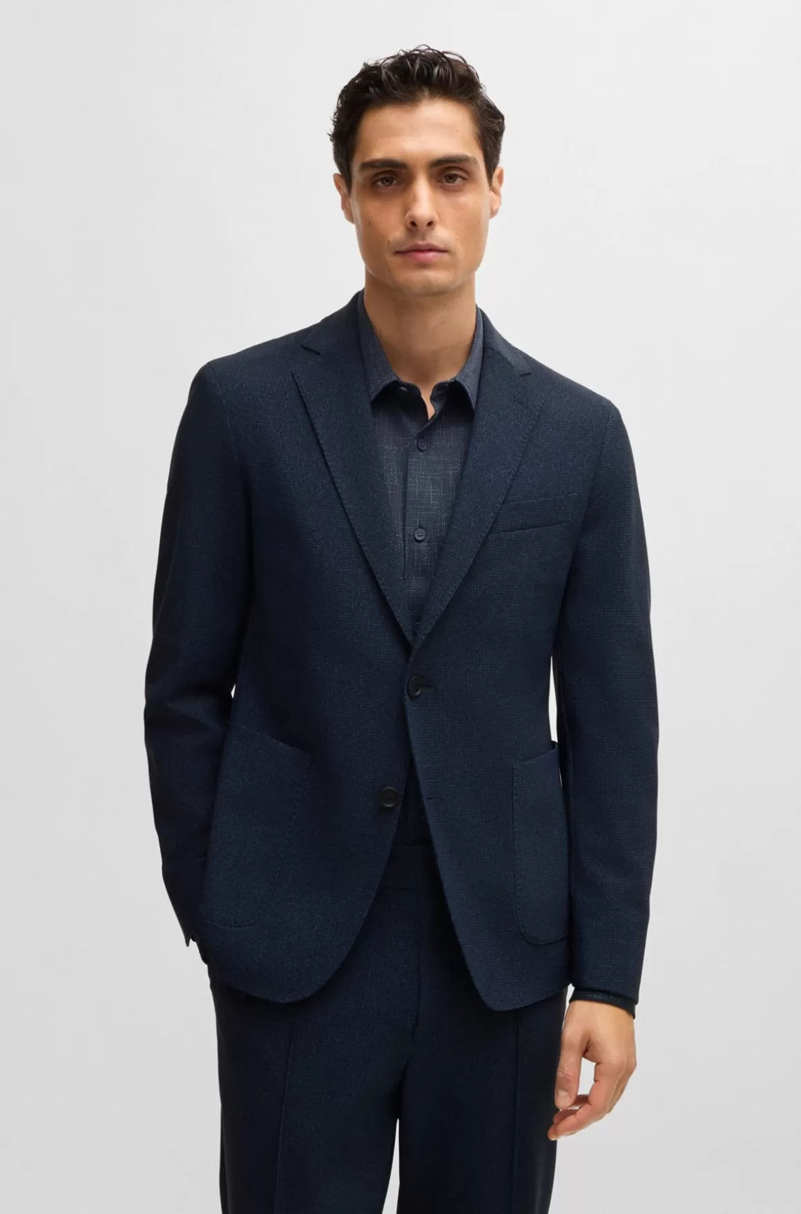 HUGO BOSS Slim Fit Jakke I Mikromønstret Stof Med Performance-stræk