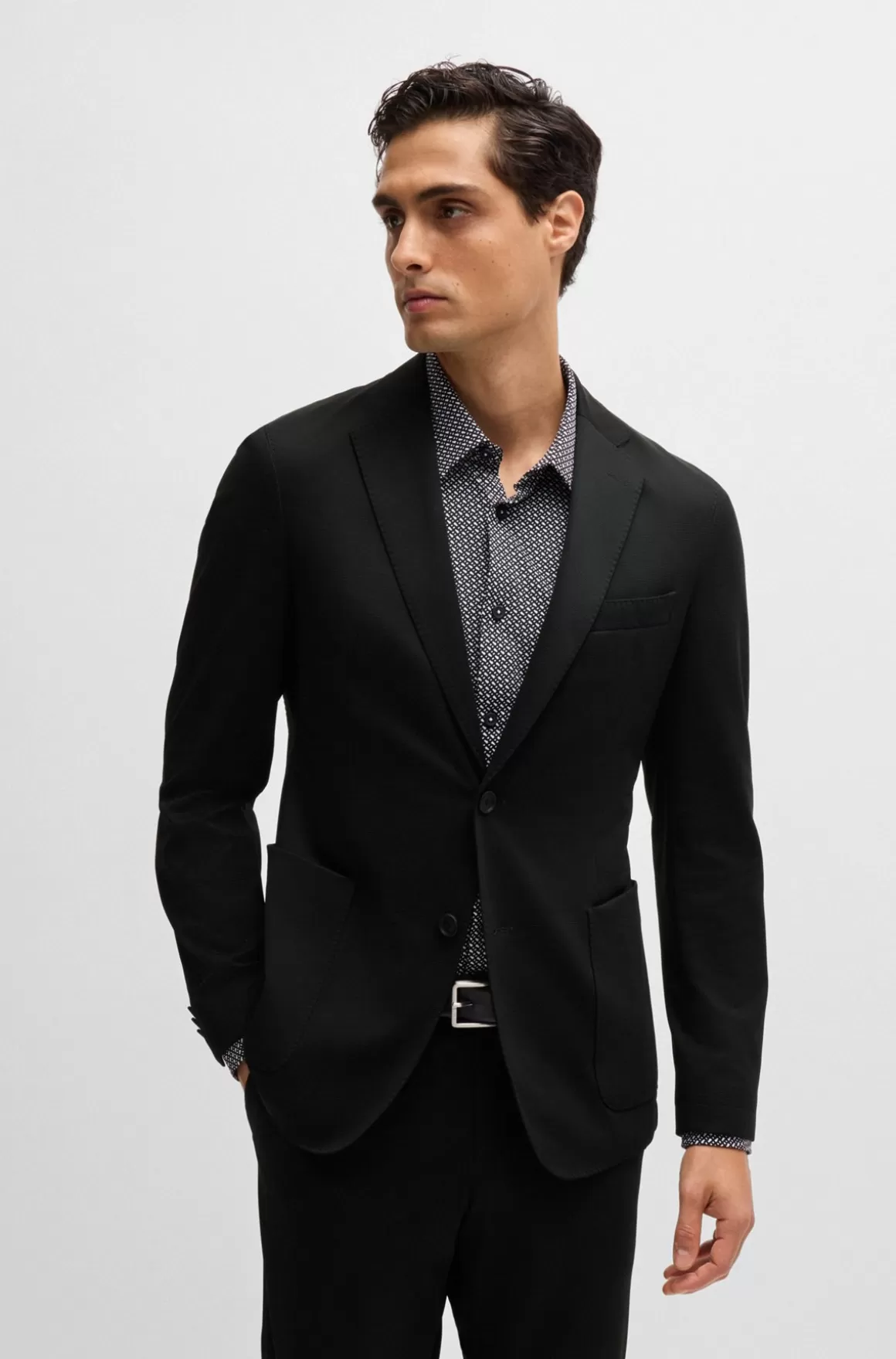HUGO BOSS Slim Fit Jakke I Mønstret Jersey Med Performance-stræk