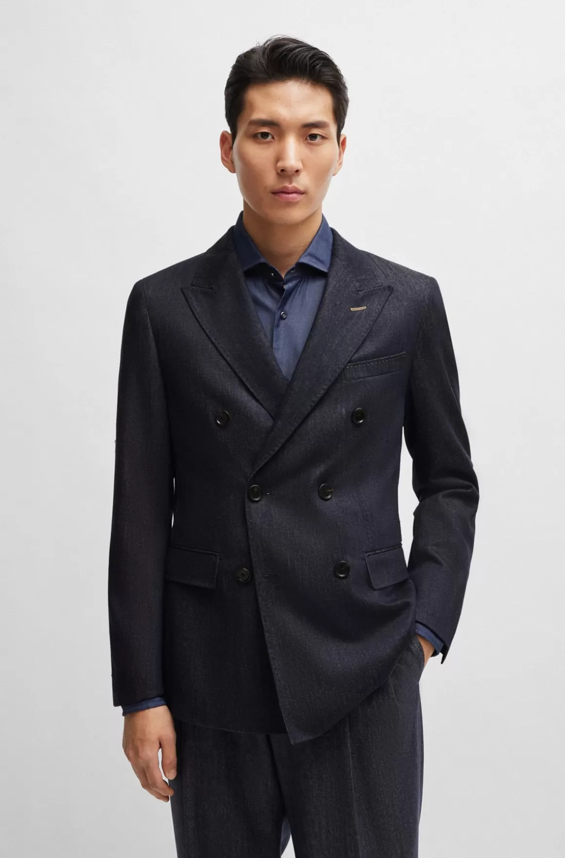 HUGO BOSS Slim Fit Jakke I Ny Uld Med Denimeffekt
