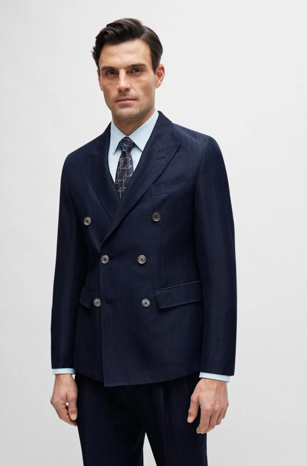 HUGO BOSS Slim Fit Jakke I Sildebensstribet Hør Og Ny Uld