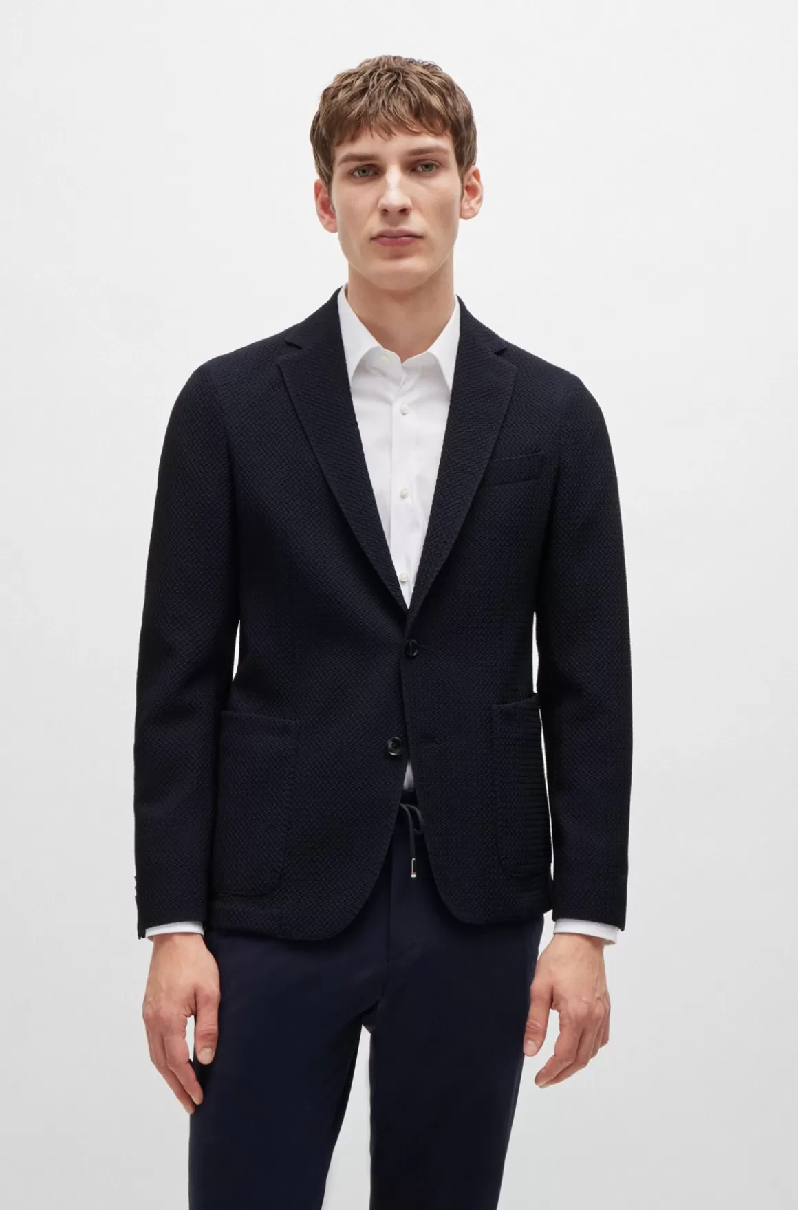 HUGO BOSS Slim Fit Jakke I Uldblanding Med Bæk Og Bølge-struktur