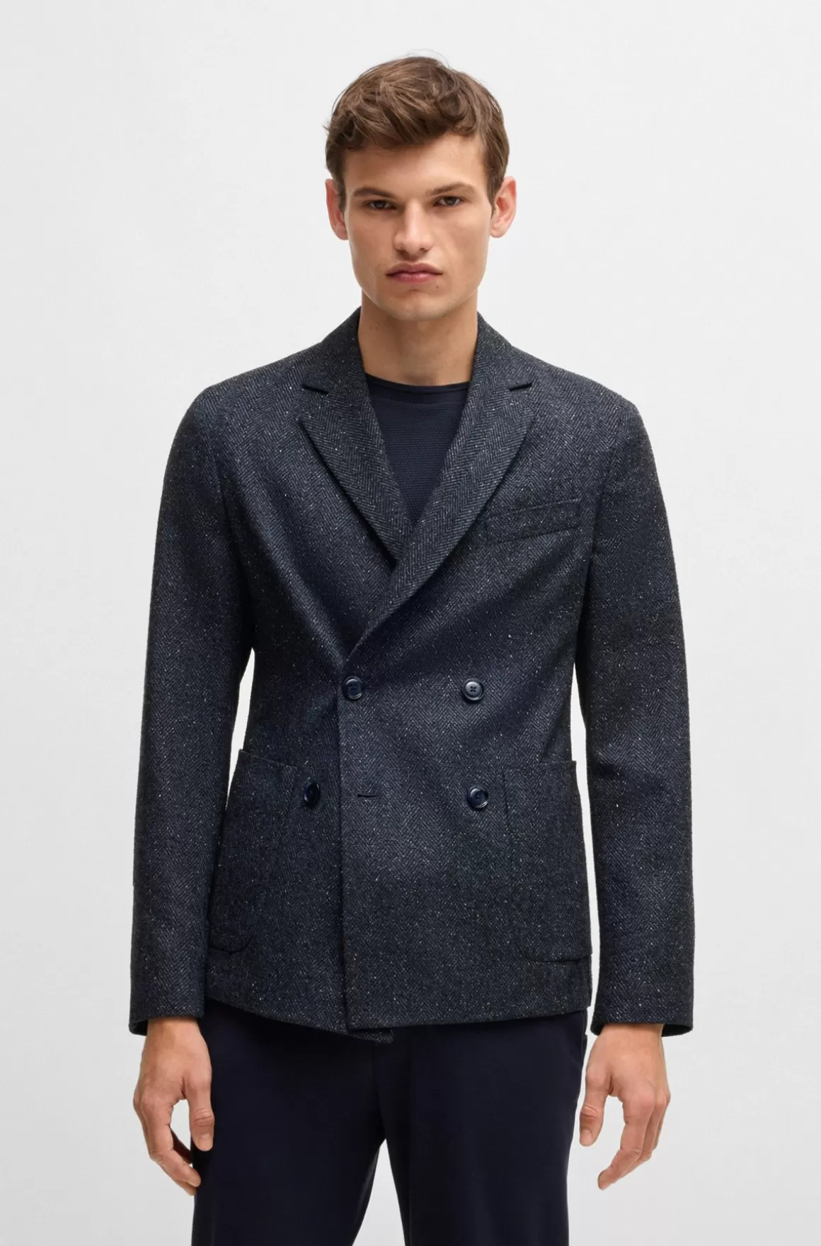 HUGO BOSS Slim Fit Jakke I Uldblanding Med Sildebensmønster