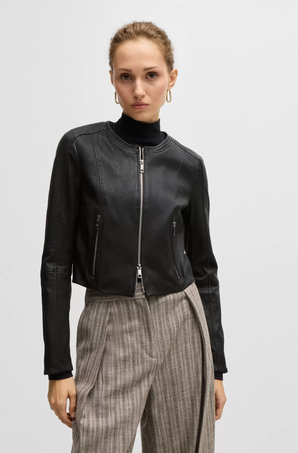 HUGO BOSS Slim Fit Læderjakke Uden Krave