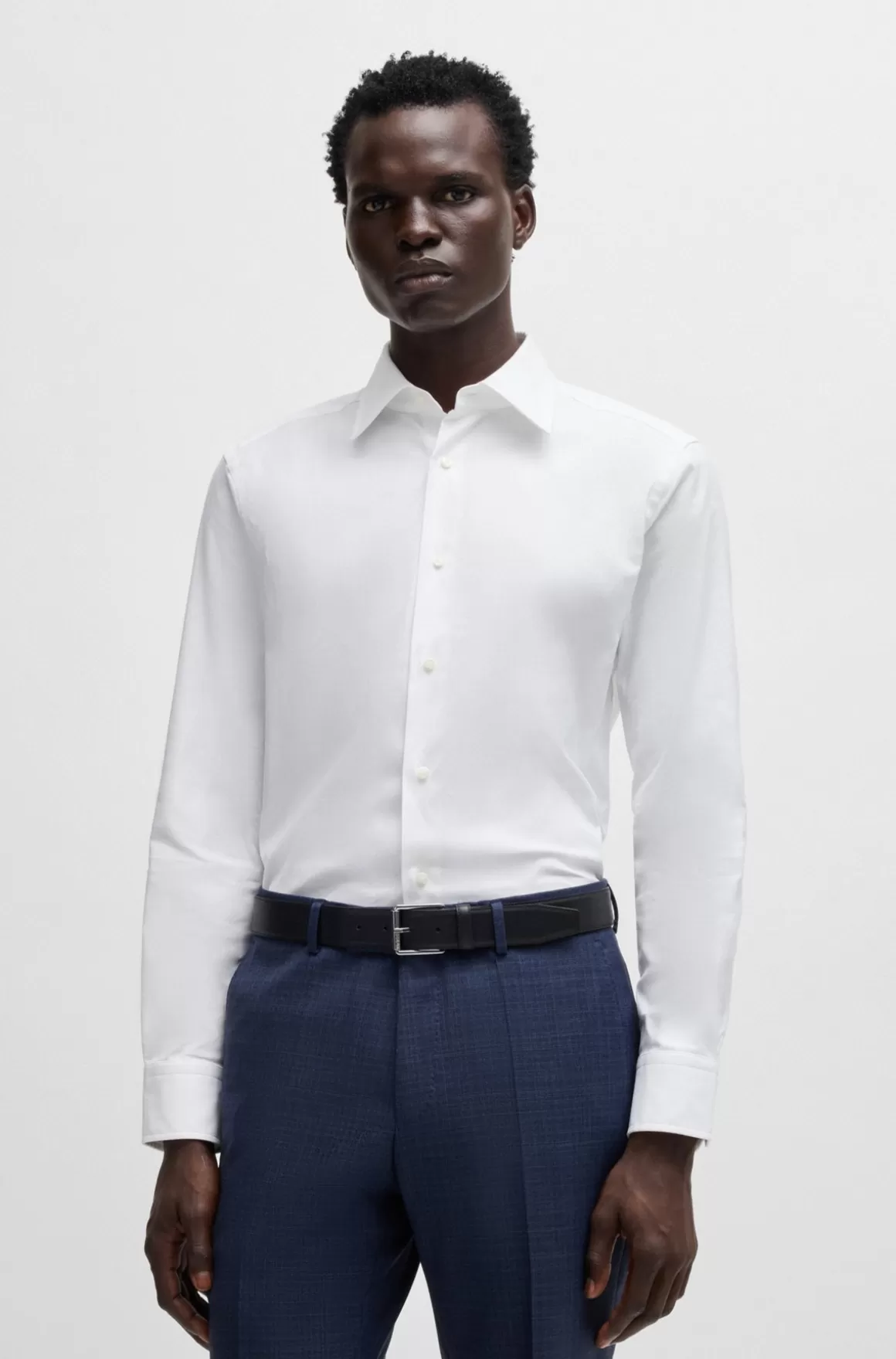 HUGO BOSS Slim Fit Skjorte I Italiensk Bomuld Med Struktur Og Stræk