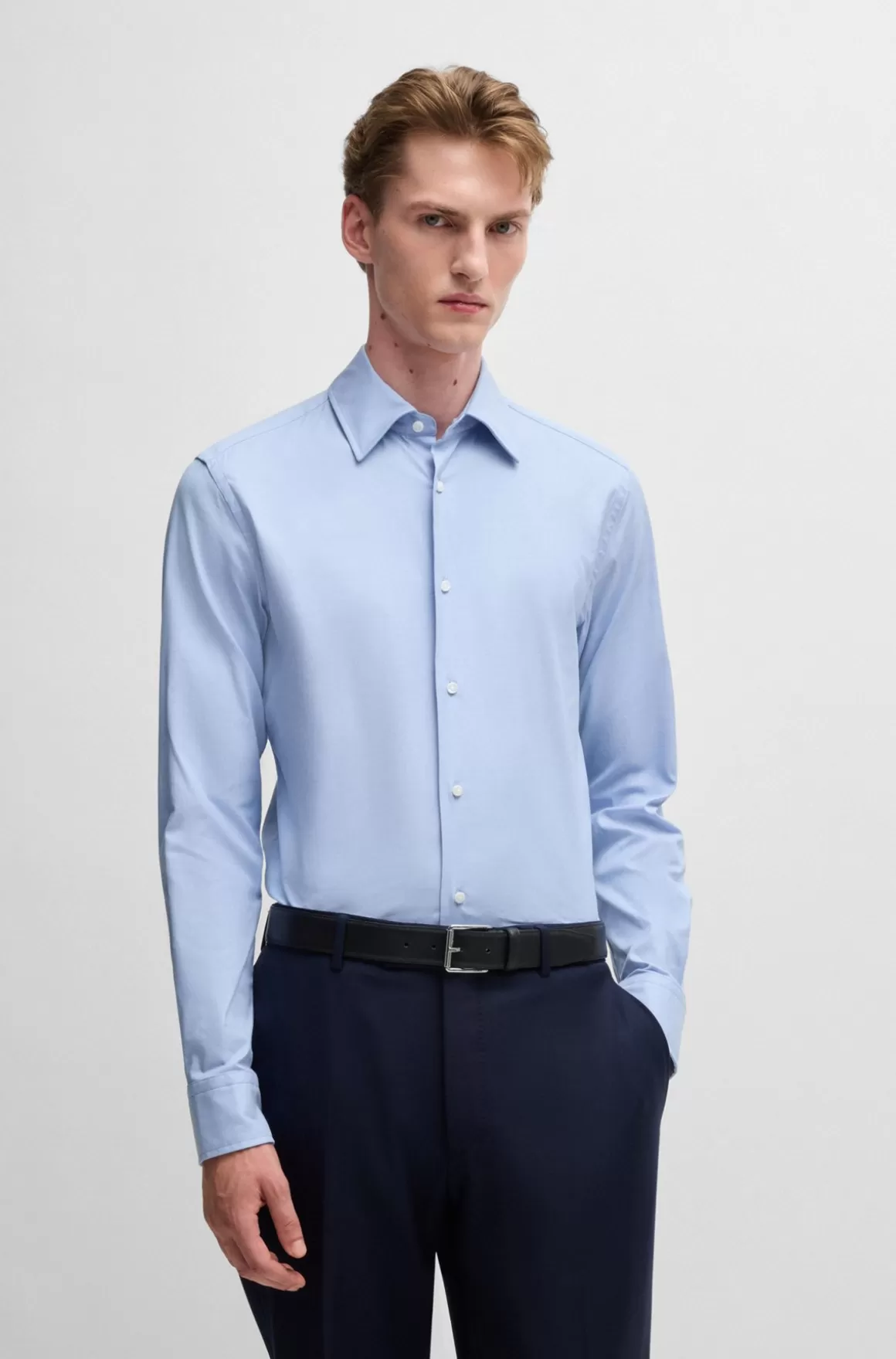 HUGO BOSS Slim Fit Skjorte I Italiensk Bomuld Med Struktur Og Stræk