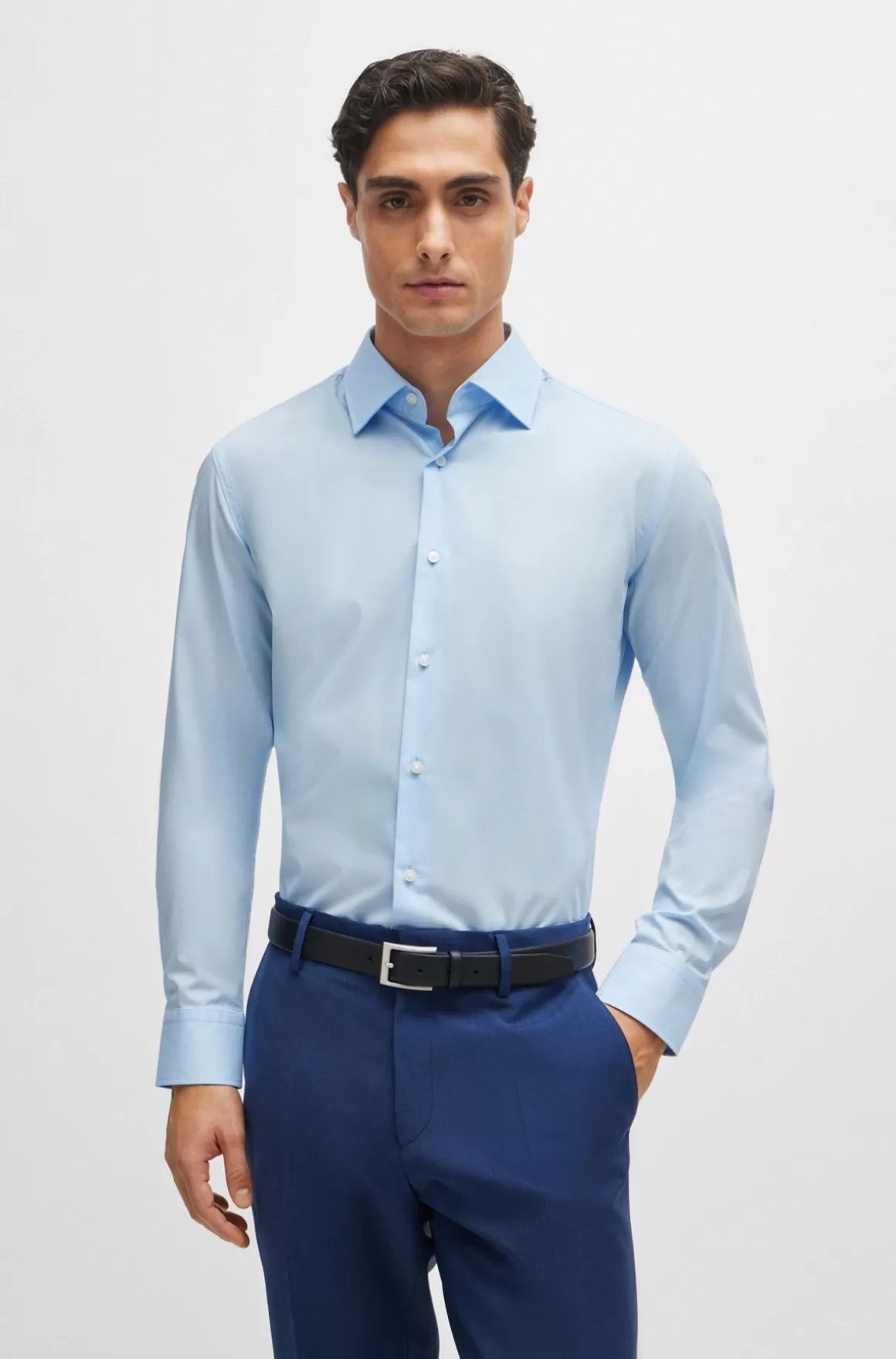 HUGO BOSS Slim Fit Skjorte I Strygelet Bomuldspoplin Med Stræk