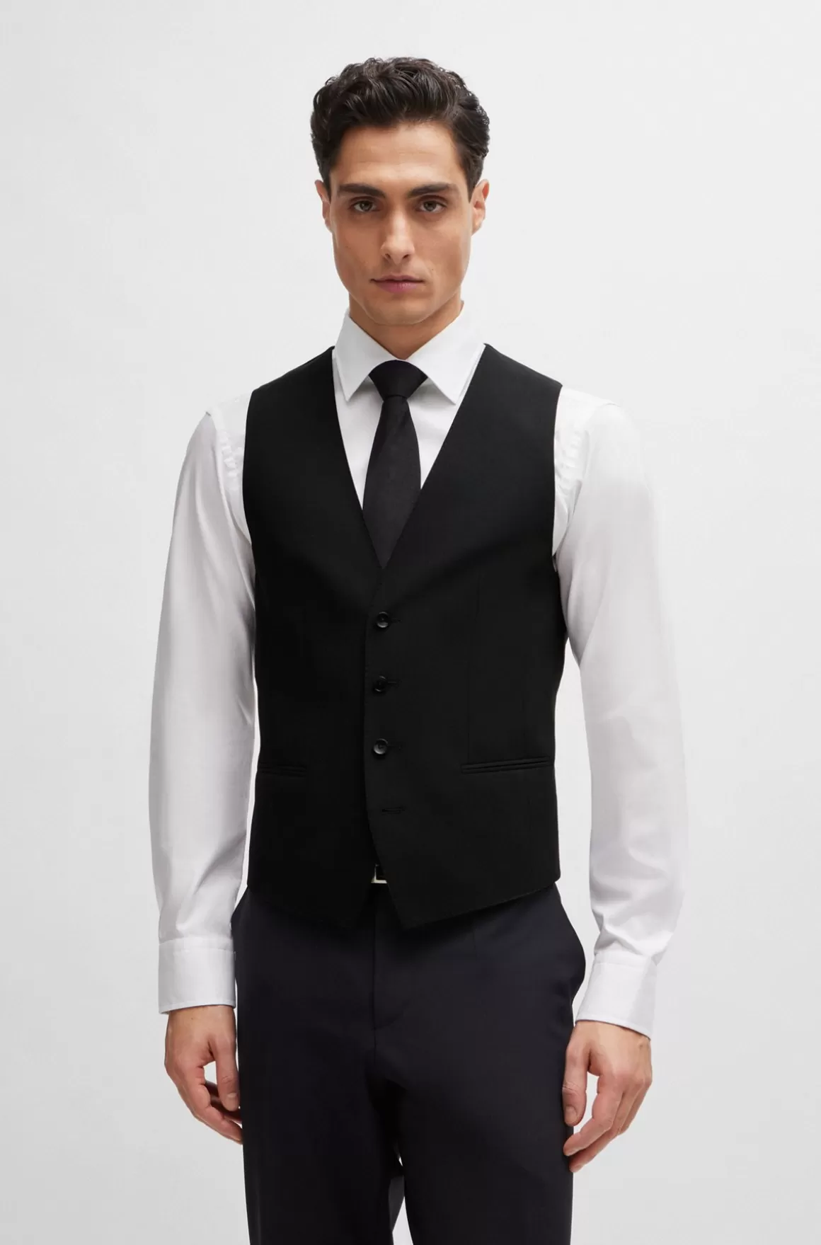 HUGO BOSS Slim Fit Vest Til Jakkesæt I Ny Uld Med Stræk