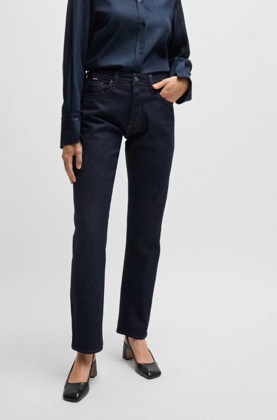 HUGO BOSS Straight Fit Jeans I Råblå Denim Med Stræk