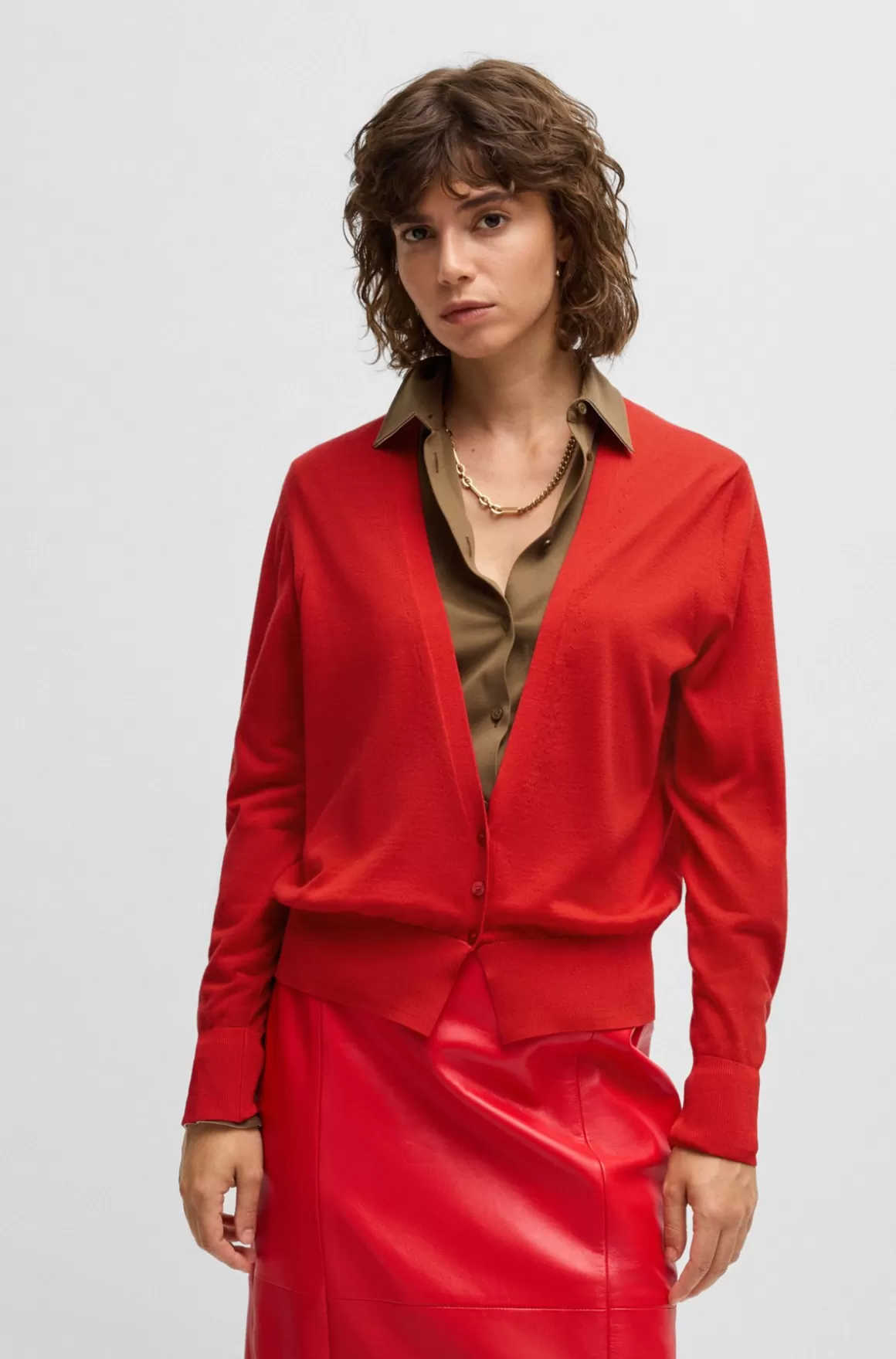 HUGO BOSS Strikket Cardigan I Ny Uld Med V-hals