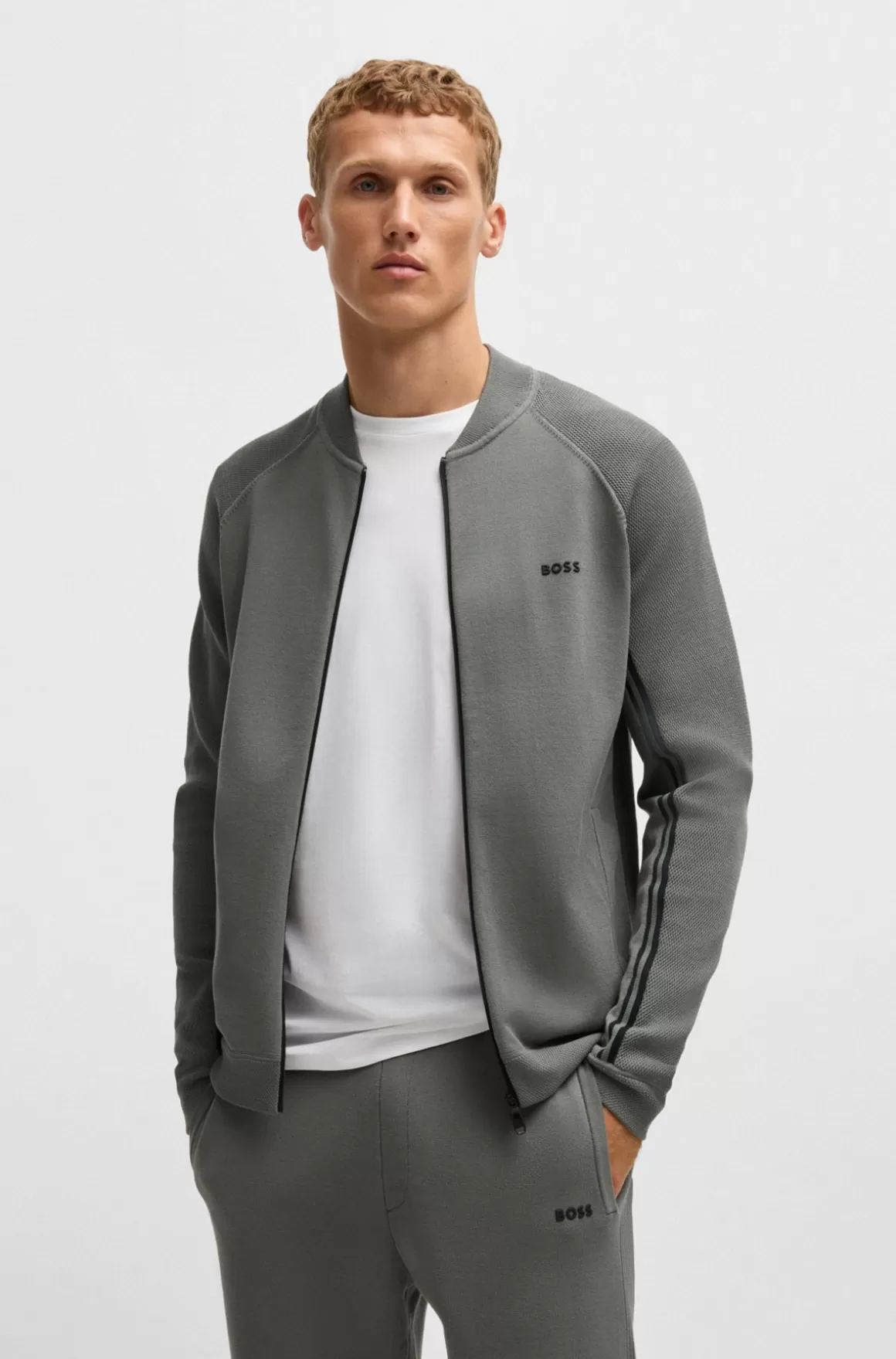 HUGO BOSS Strikket Cardigan Med Lynlås Og Striber I Mikrostruktur