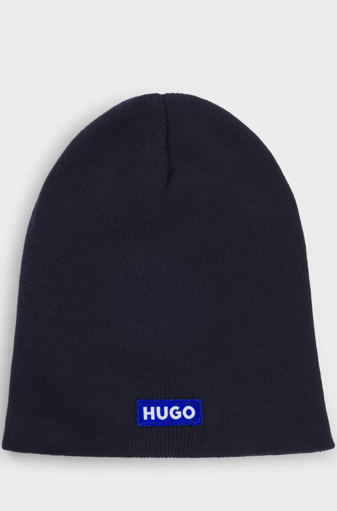 HUGO BOSS Strikket Hue I Bomuld Med Blåt Logomærkat