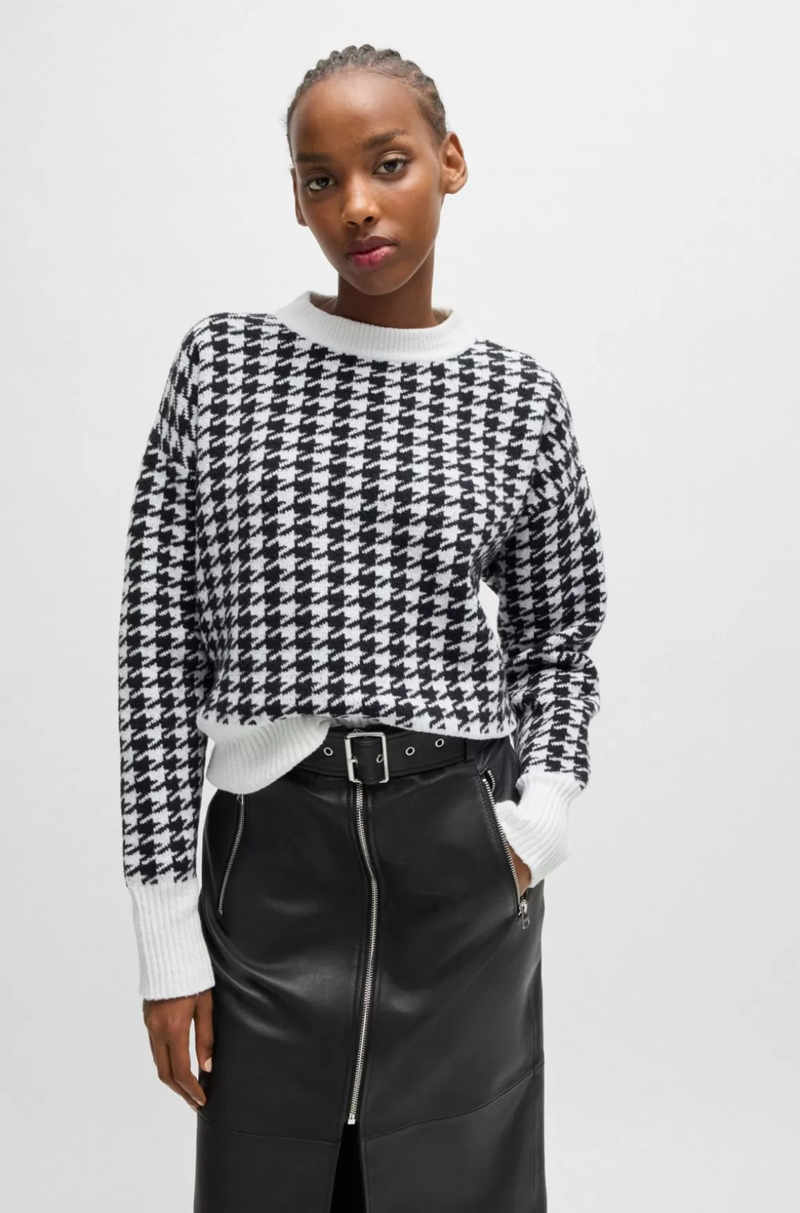 HUGO BOSS Sweater I Bomuldsblanding Med Oversize Fit Og Hanefjedstern