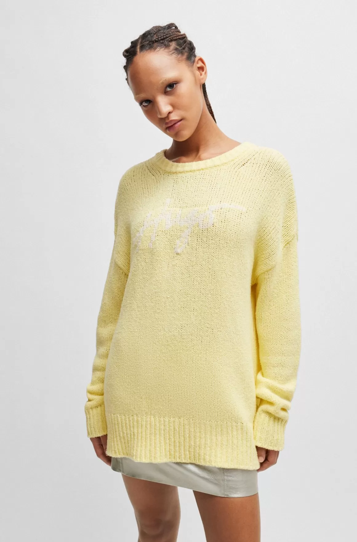 HUGO BOSS Sweater I Bomuldsblanding Med Oversize Fit Og Håndskrevet Logo