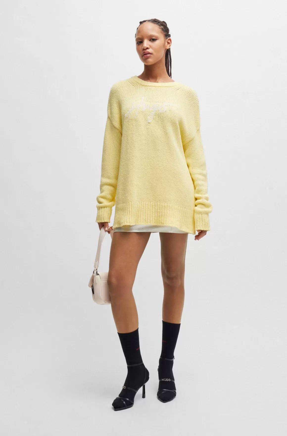 HUGO BOSS Sweater I Bomuldsblanding Med Oversize Fit Og Håndskrevet Logo