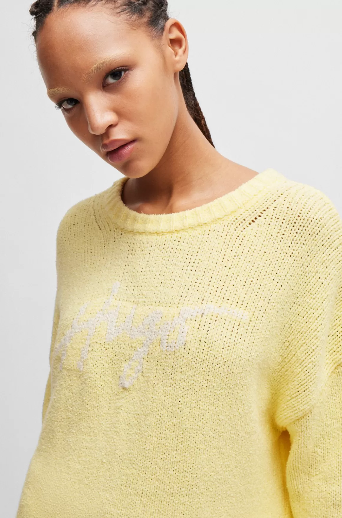 HUGO BOSS Sweater I Bomuldsblanding Med Oversize Fit Og Håndskrevet Logo