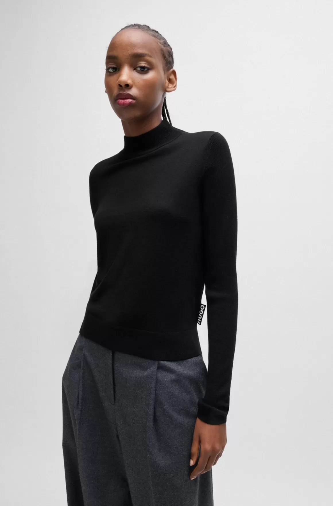 HUGO BOSS Sweater I Ny Uld Med Høj Hals Og Ribærmer