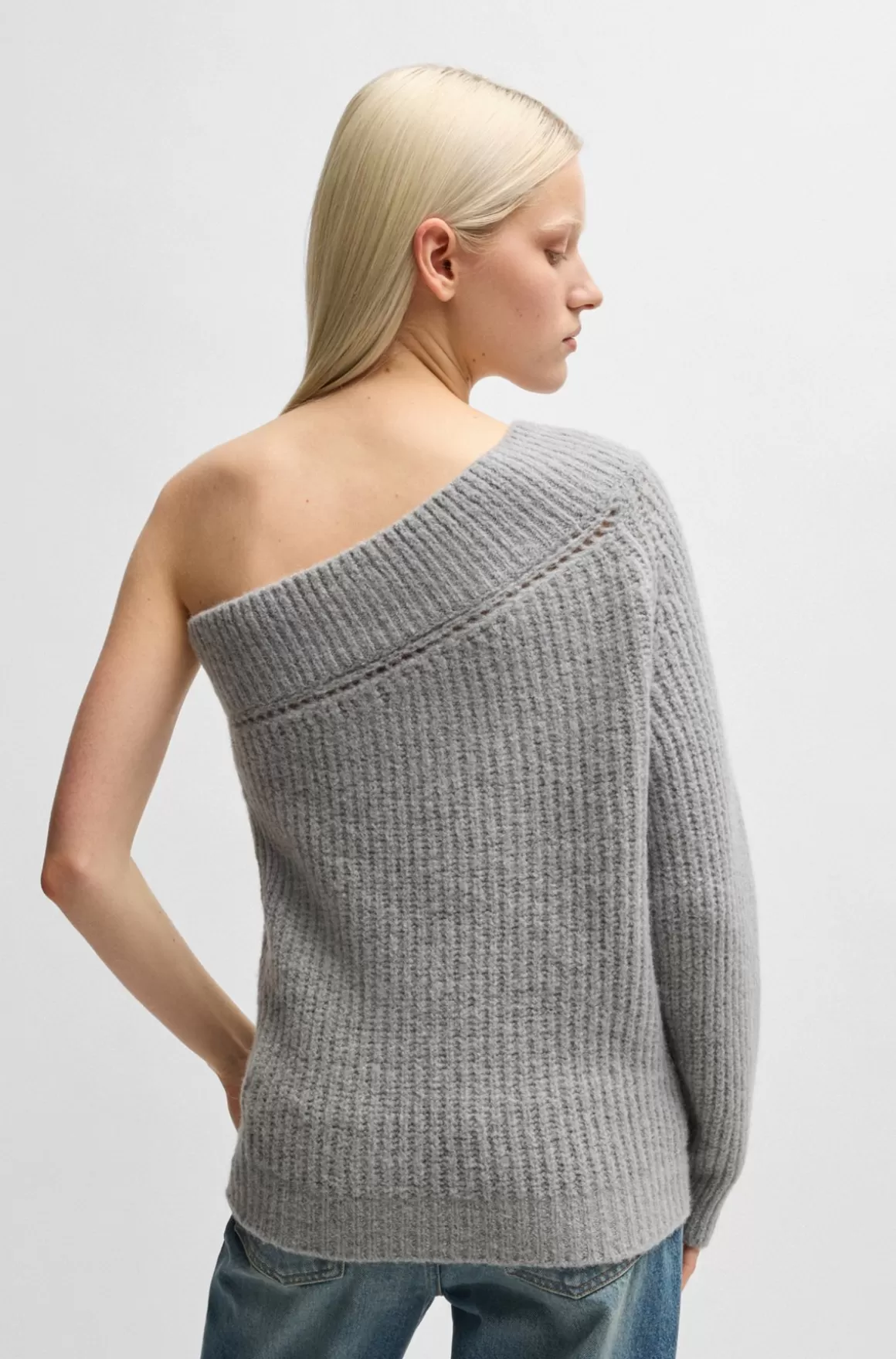 HUGO BOSS Sweater I Silke Med Strikket Struktur, Enkelt Skulder Og Regular Fit