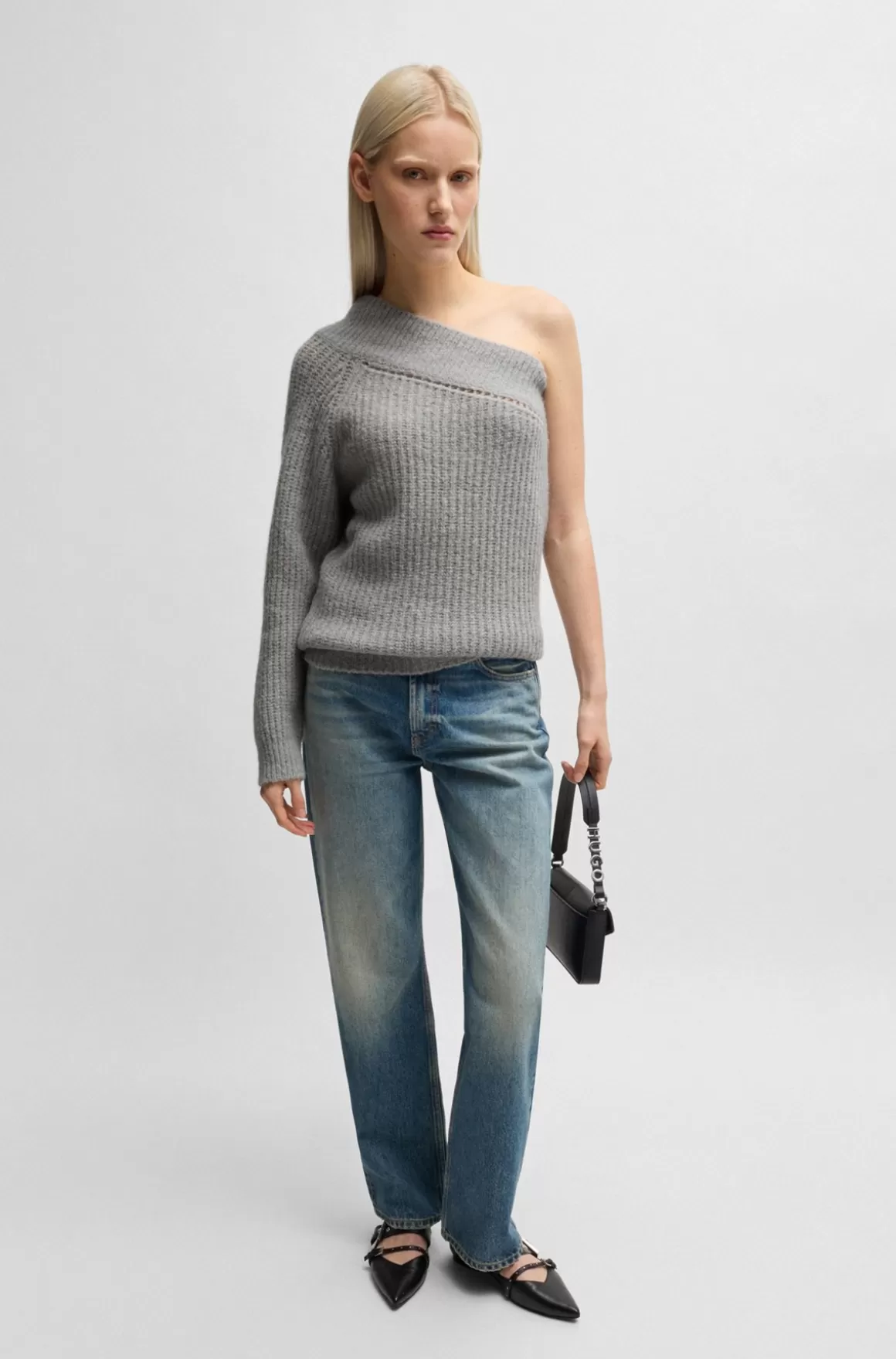 HUGO BOSS Sweater I Silke Med Strikket Struktur, Enkelt Skulder Og Regular Fit