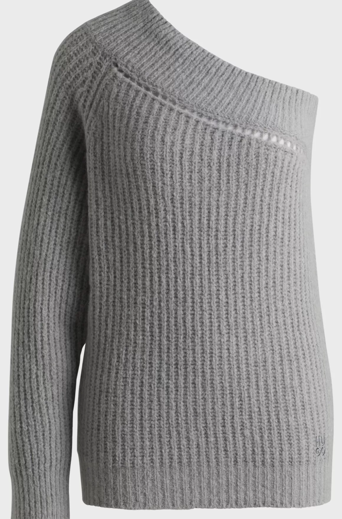 HUGO BOSS Sweater I Silke Med Strikket Struktur, Enkelt Skulder Og Regular Fit