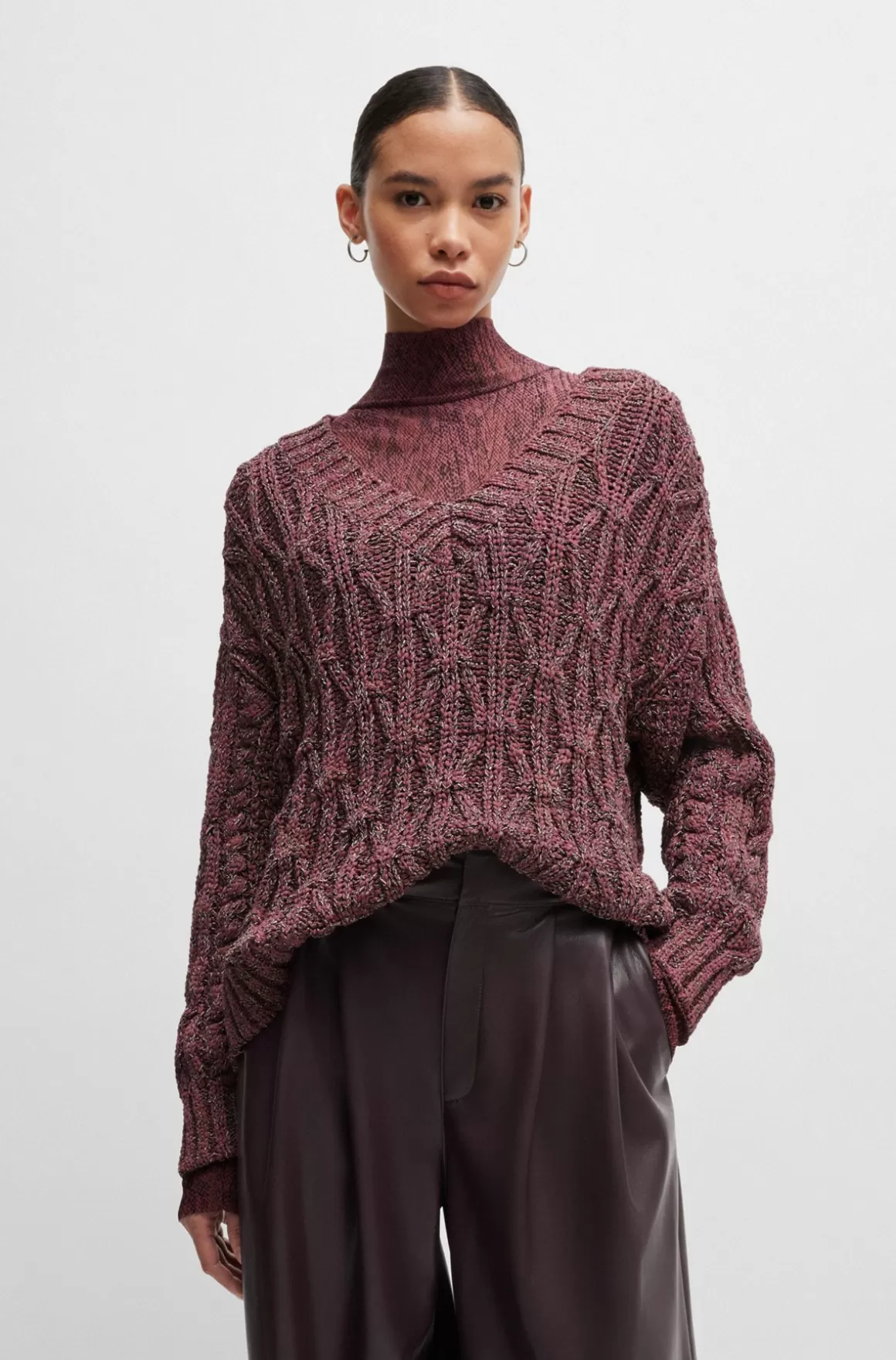 HUGO BOSS Sweater I Struktureret Strik Med V-hals