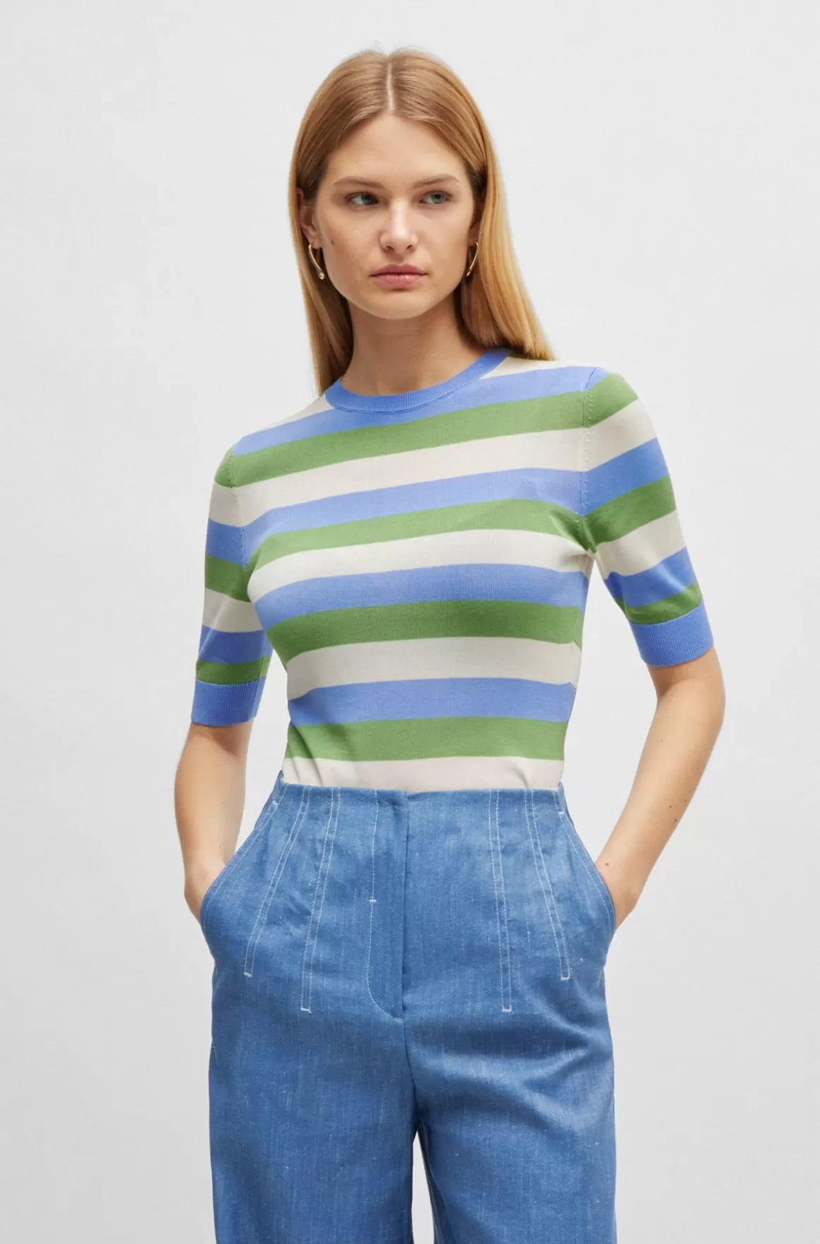HUGO BOSS Sweater Med Afkortede ærmer Og Horisontale Striber