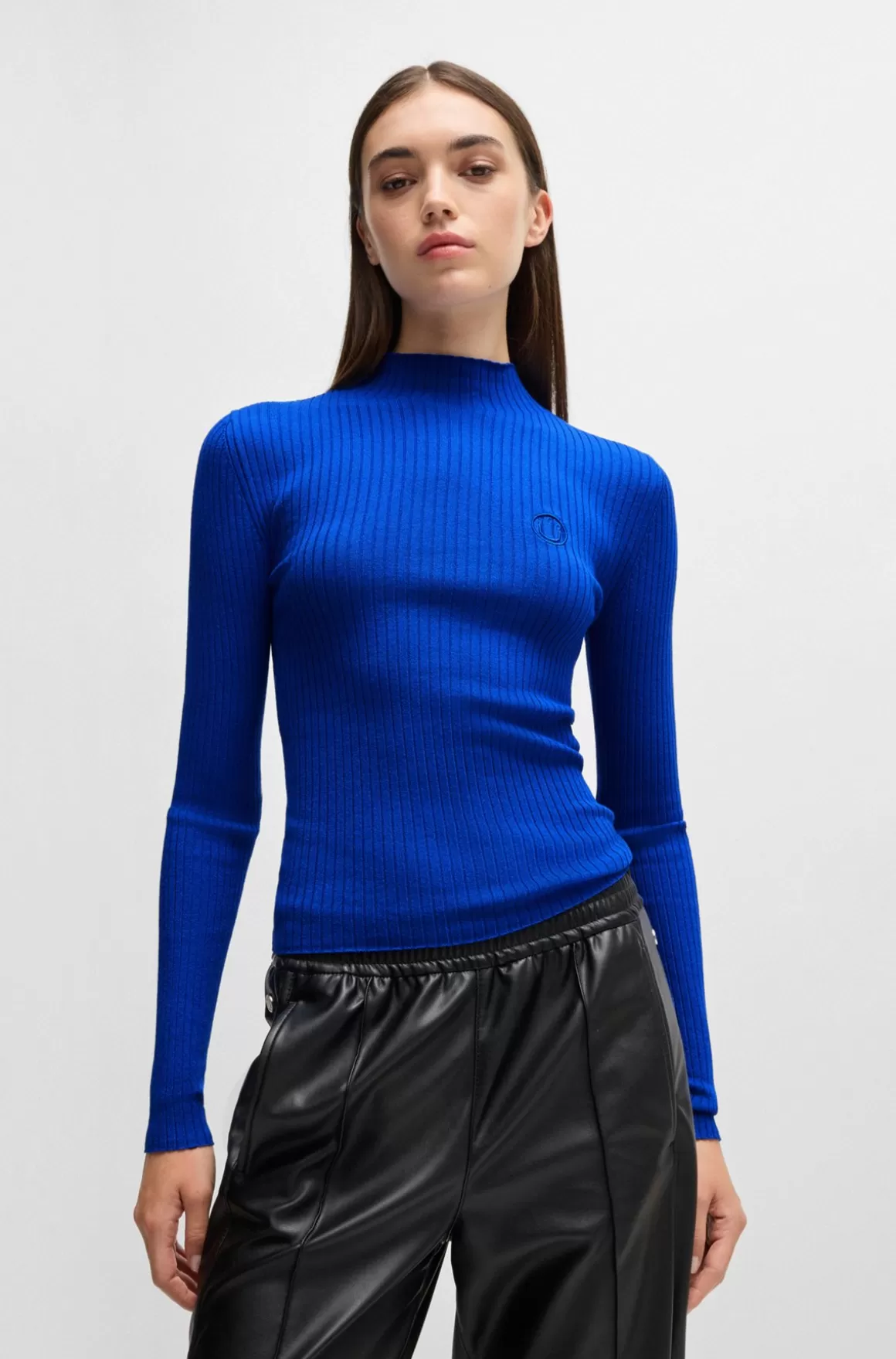 HUGO BOSS Sweater Med Høj Hals Og Broderet Happy HUGO Logo