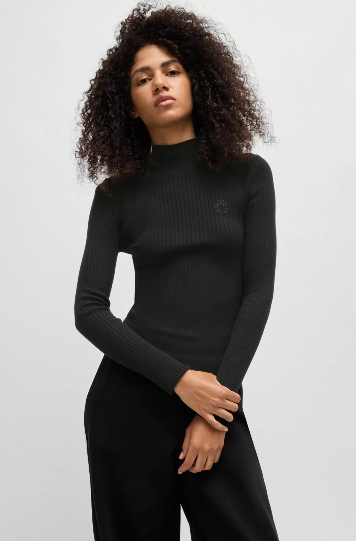 HUGO BOSS Sweater Med Høj Hals Og Broderet Happy HUGO Logo