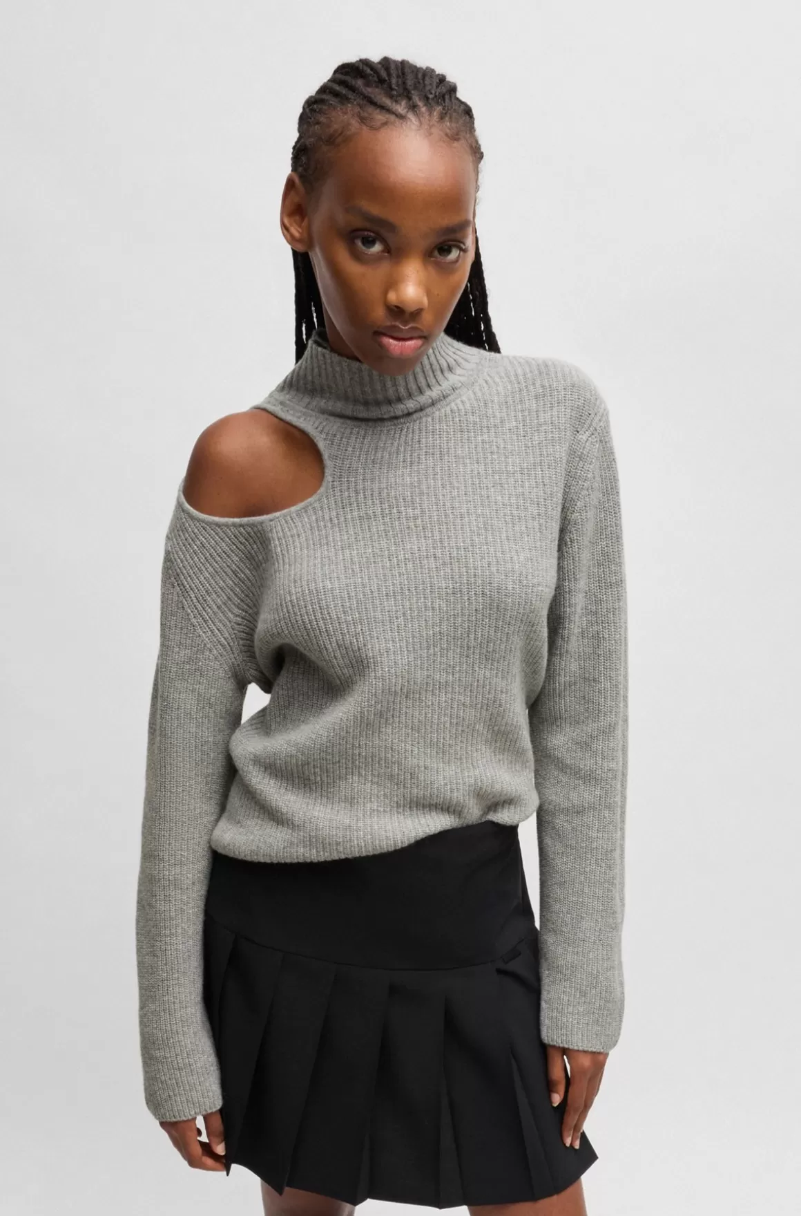 HUGO BOSS Sweater Med Relaxed Fit, Høj Hals Og Udskåret Detalje