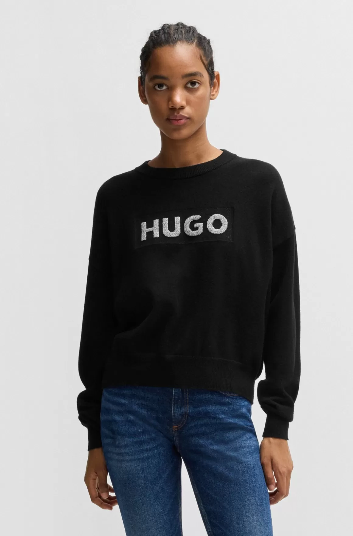 HUGO BOSS Sweater Med Relaxed Fit Og Crew Neck Samt Glitterlogo