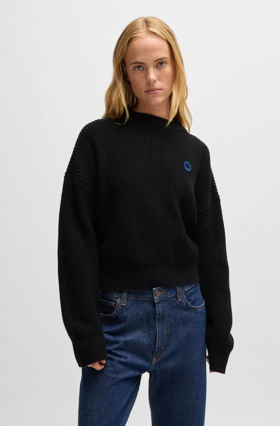 HUGO BOSS Sweater Med Relaxed Fit Og Happy HUGO Logo